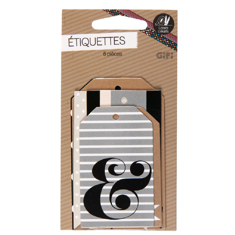 étiquette cadeau décor noir x6