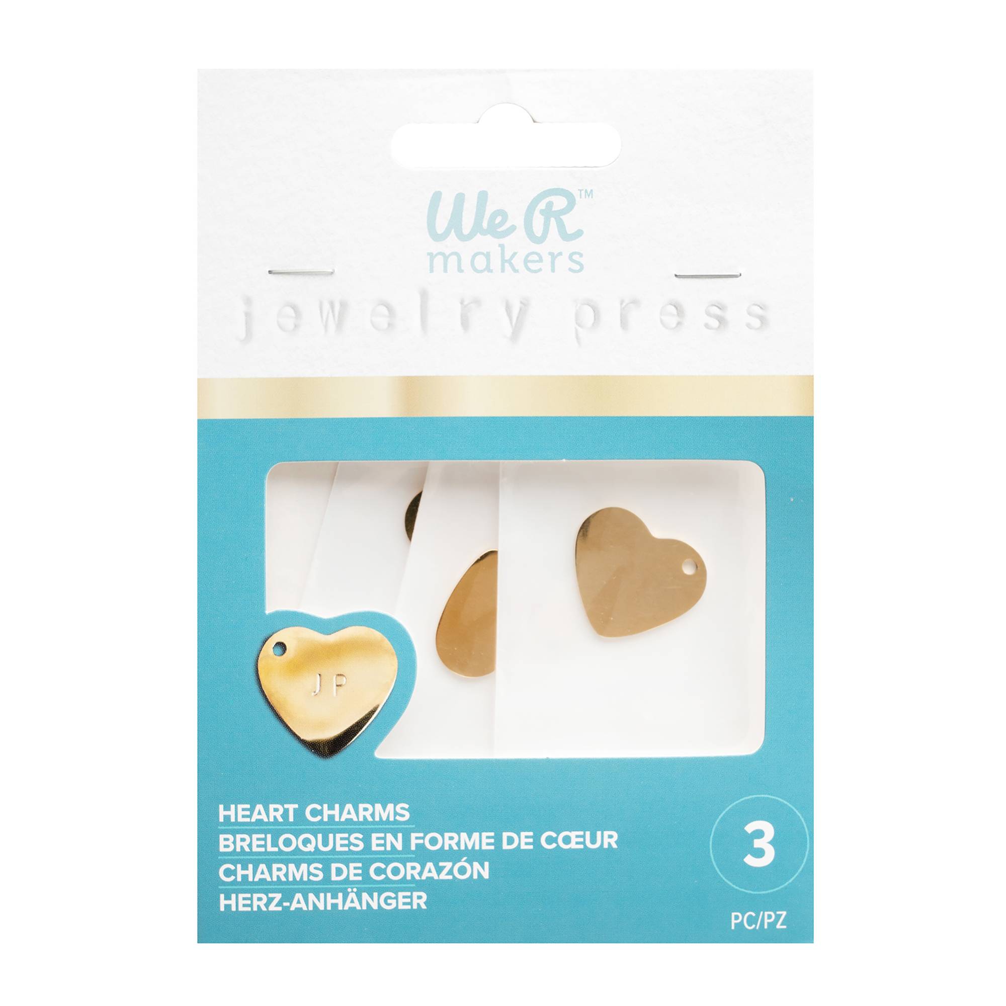We R Makers Jewellery Press Gold Heart Charms 3 Pack