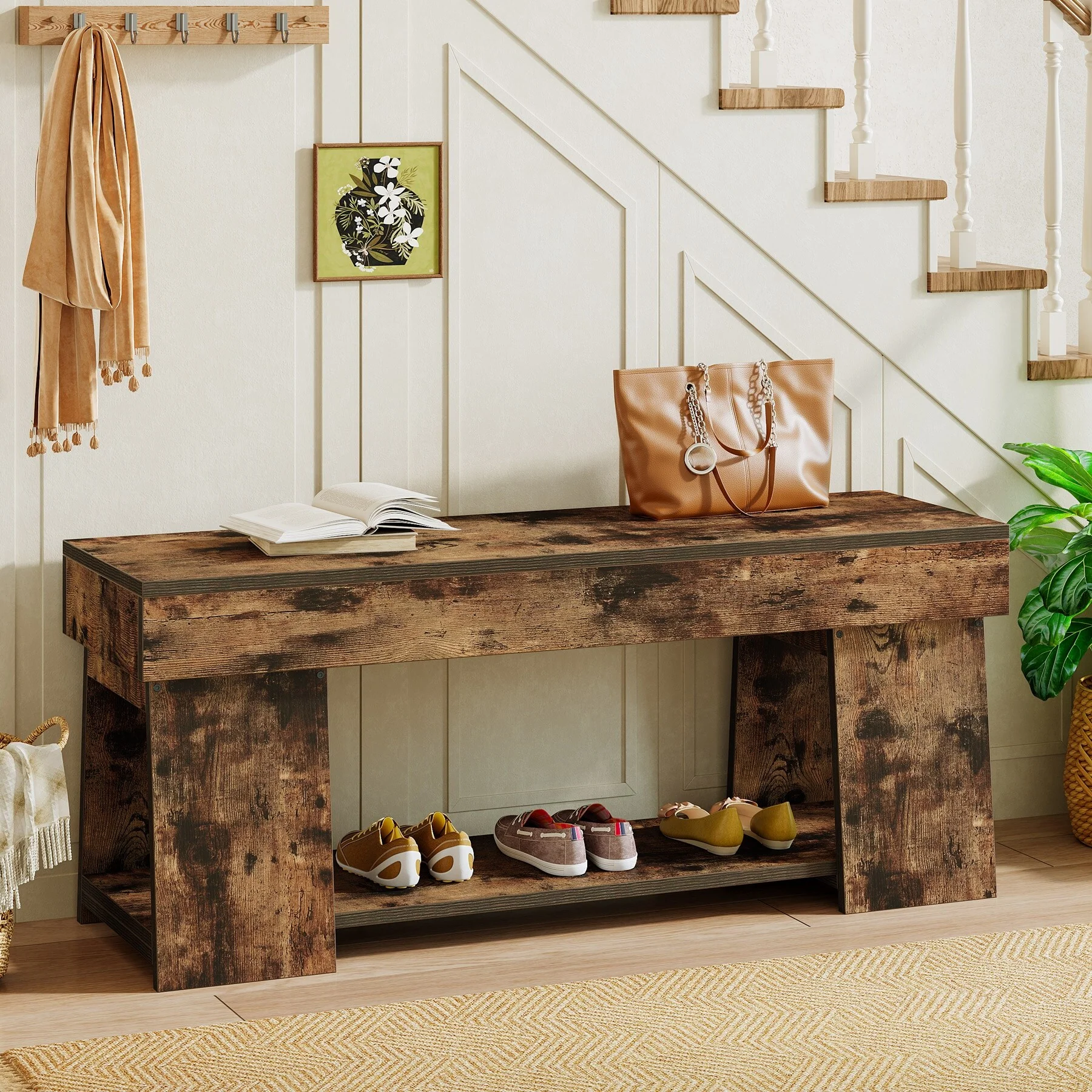 41 Industrial Wood Entryway Bench Shoe Storage Bench for Living Room