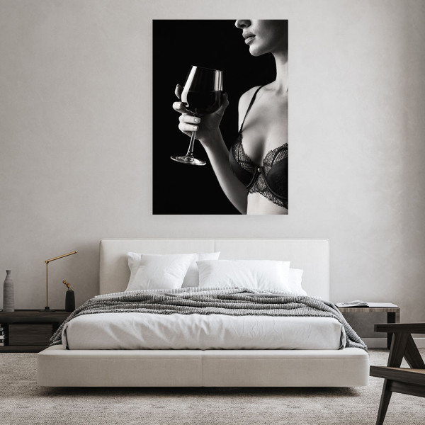 Feeby Obraz do sypialni, Kobieta w bieliżnie z kieliszkiem wina 40x60