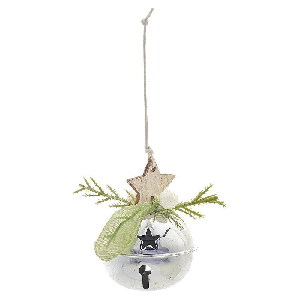 Suspension Clochette de No&euml;l avec détails en bois et eucalyptus