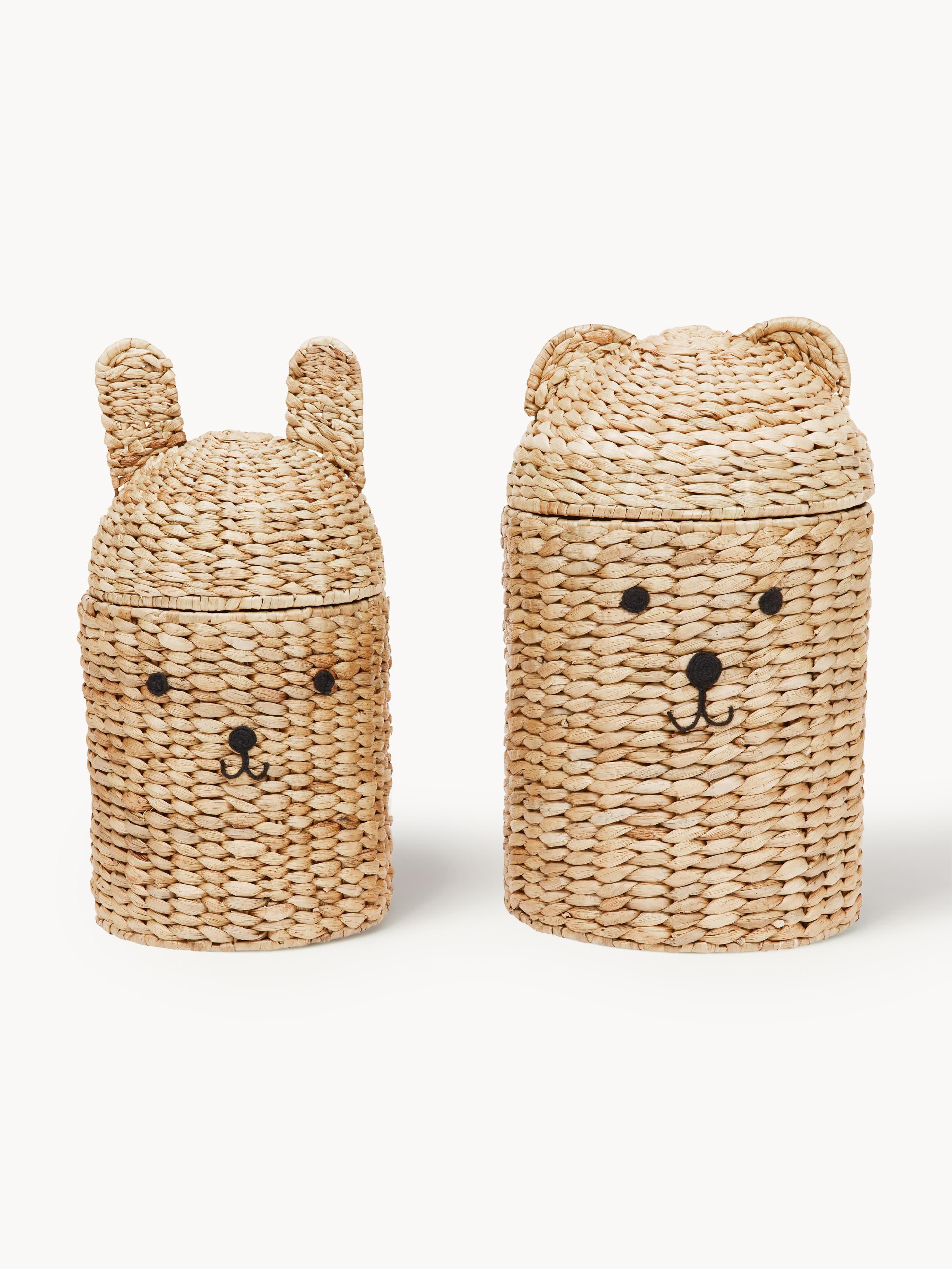 Handgefertigte Aufbewahrungskörbe Bear & Rabbit mit Deckel, 2er-Set