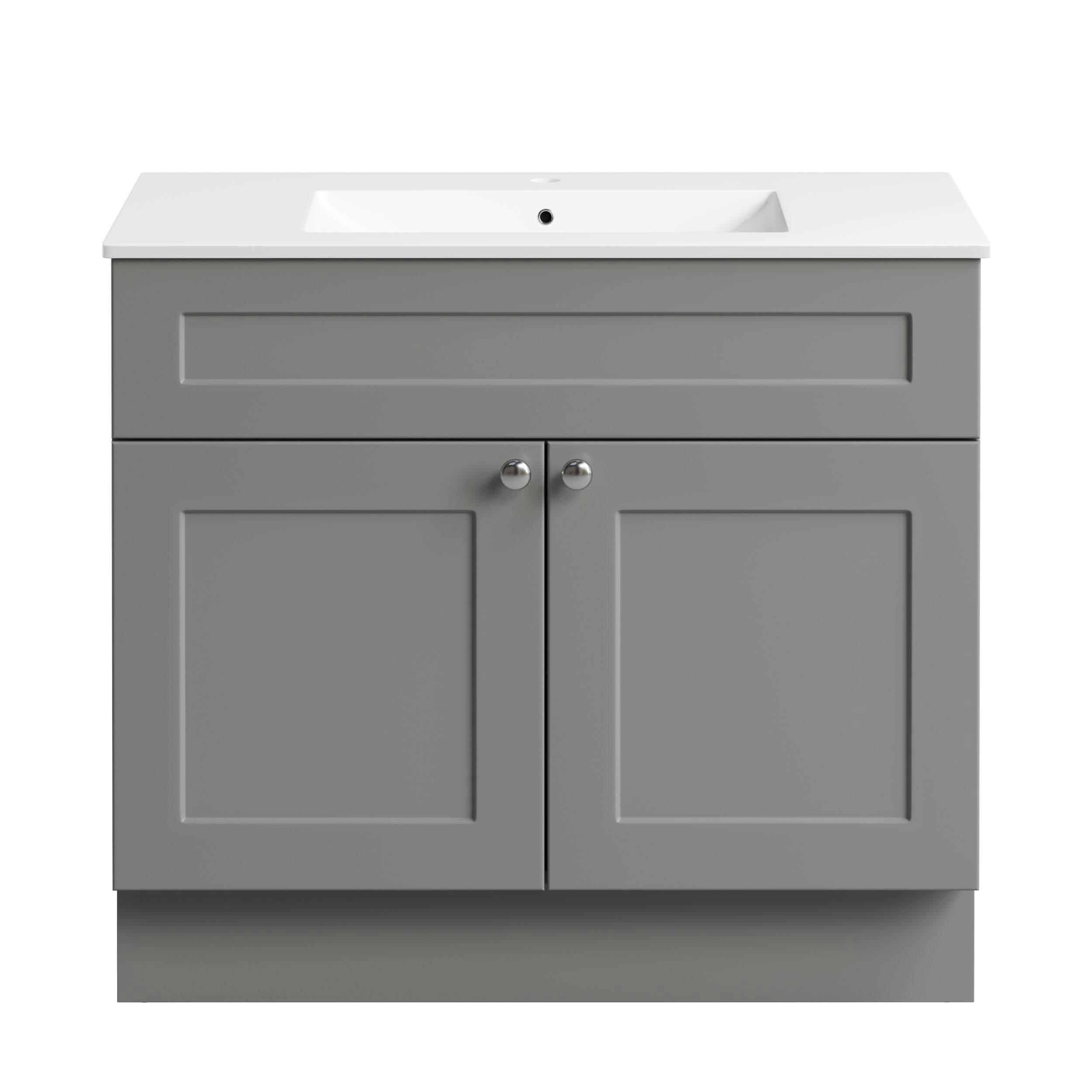 CANVAS Milford Double Door Single Sink Marble Top Bathroom Vanity, Grey, 36-in