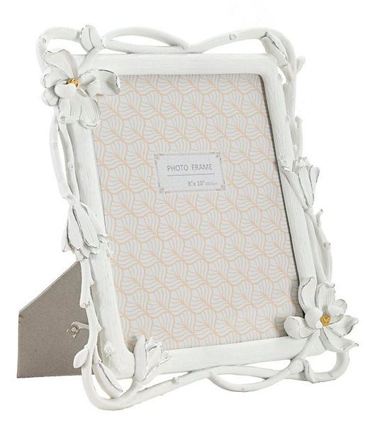 Cadre photo en résine blanche avec fleurs 29,3x3x33,5 cm