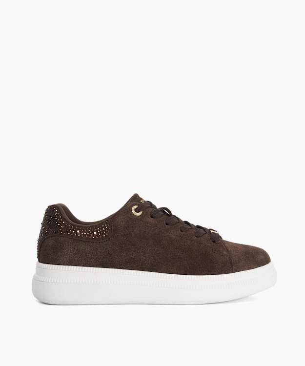 Electron Brown - Suede Embellished Platform Trainers