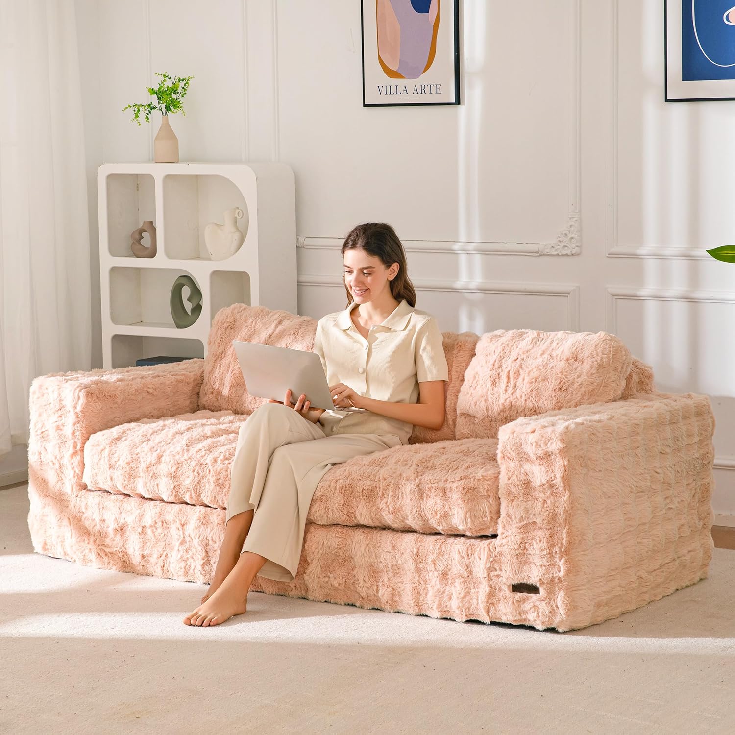 MAXYOYO 3-Seater Boneless Sofa Couch, Modern Bubbled Sofa for Living Room, Soft Bean Bag Chair High-Density Foam Couch with Pillows, No Assembly Required