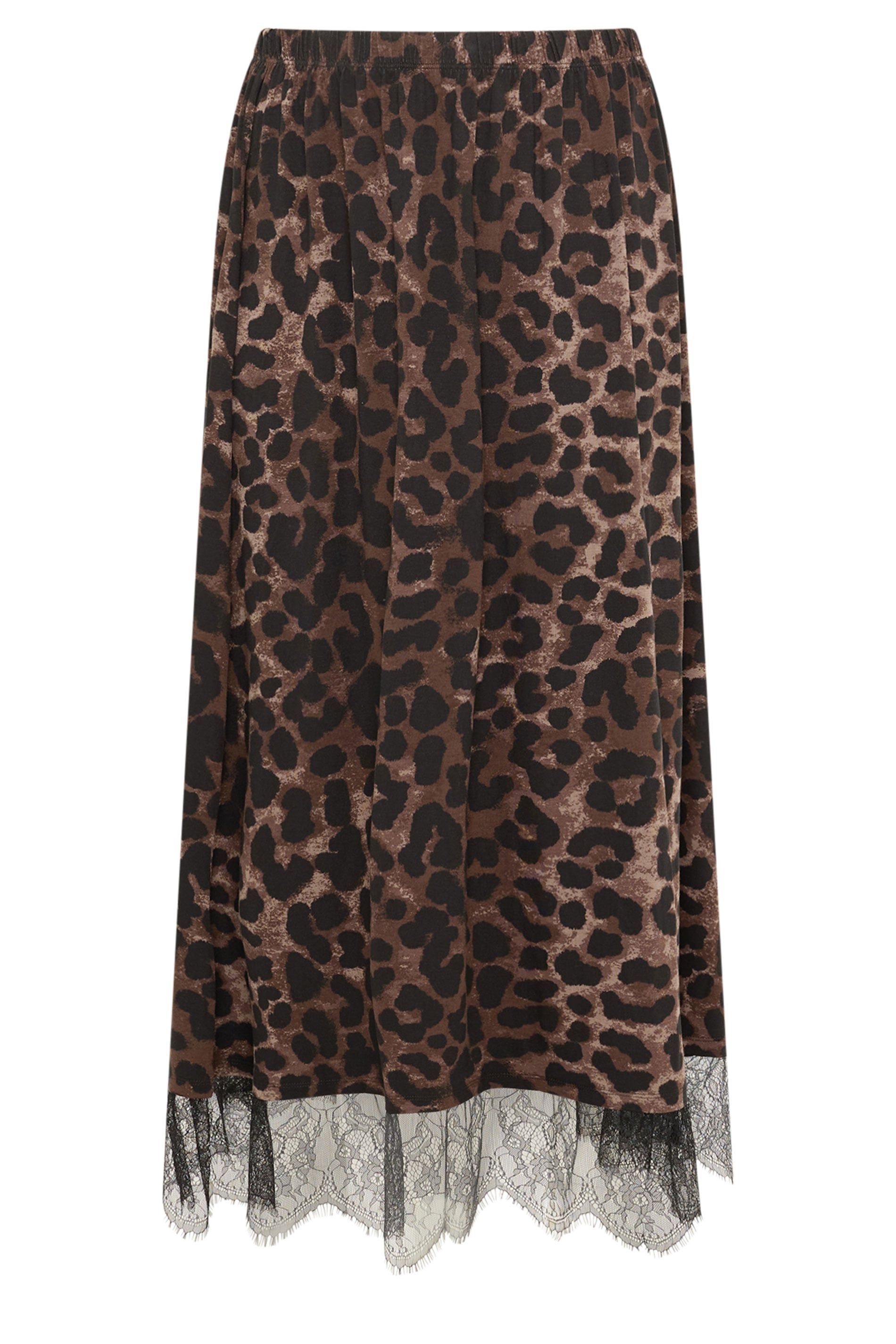 Yours Leopard Lace Trim Skirt