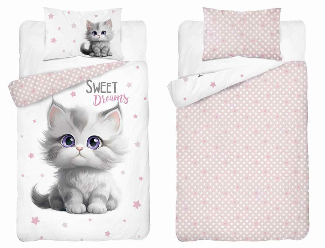 Pościel dziecięca 90x120 kotek różowe gwiazdki – 5518 B - Mayamoo