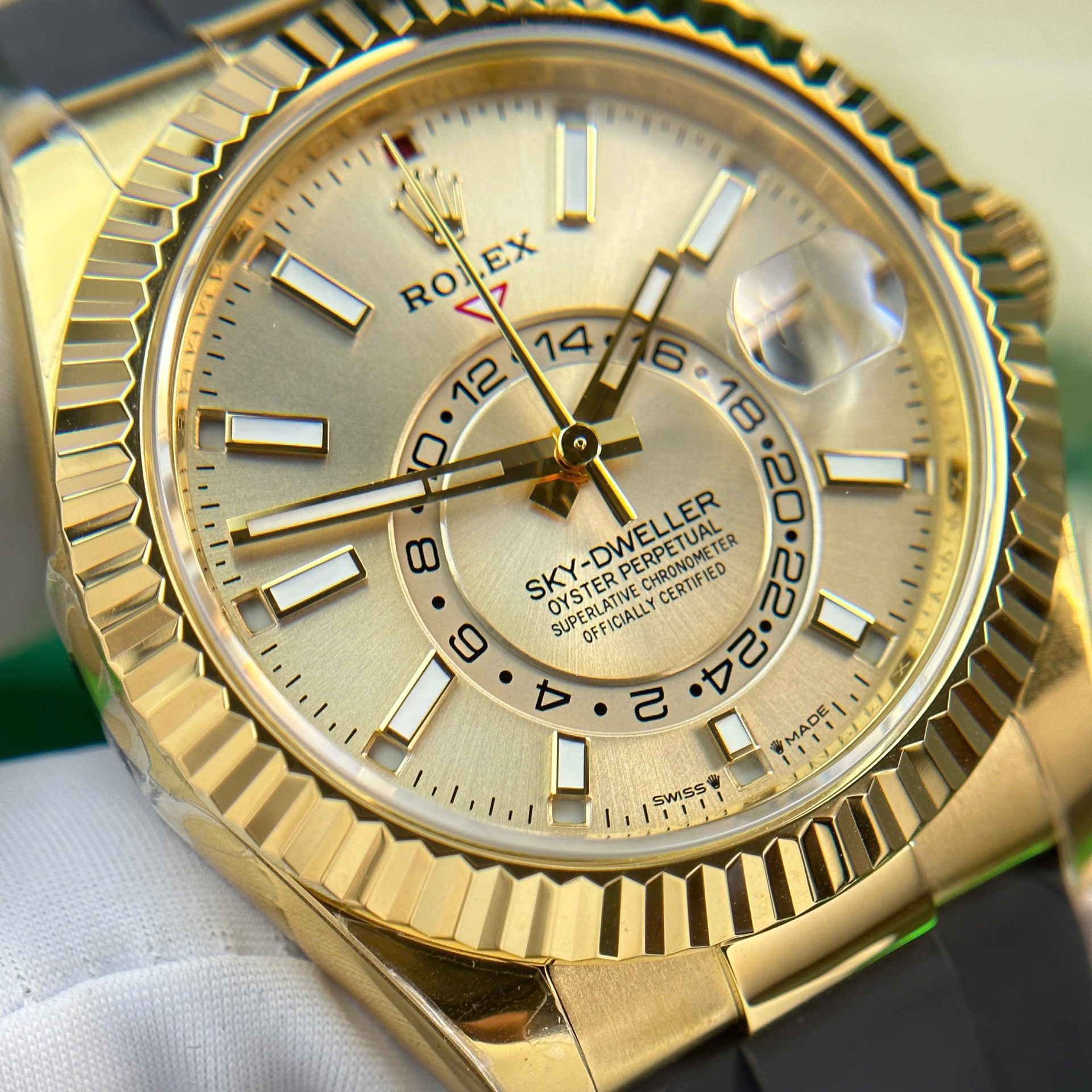 Rolex Sky-Dweller YG Plated Champagne Dial 42mm Oysterflex Super Clone
