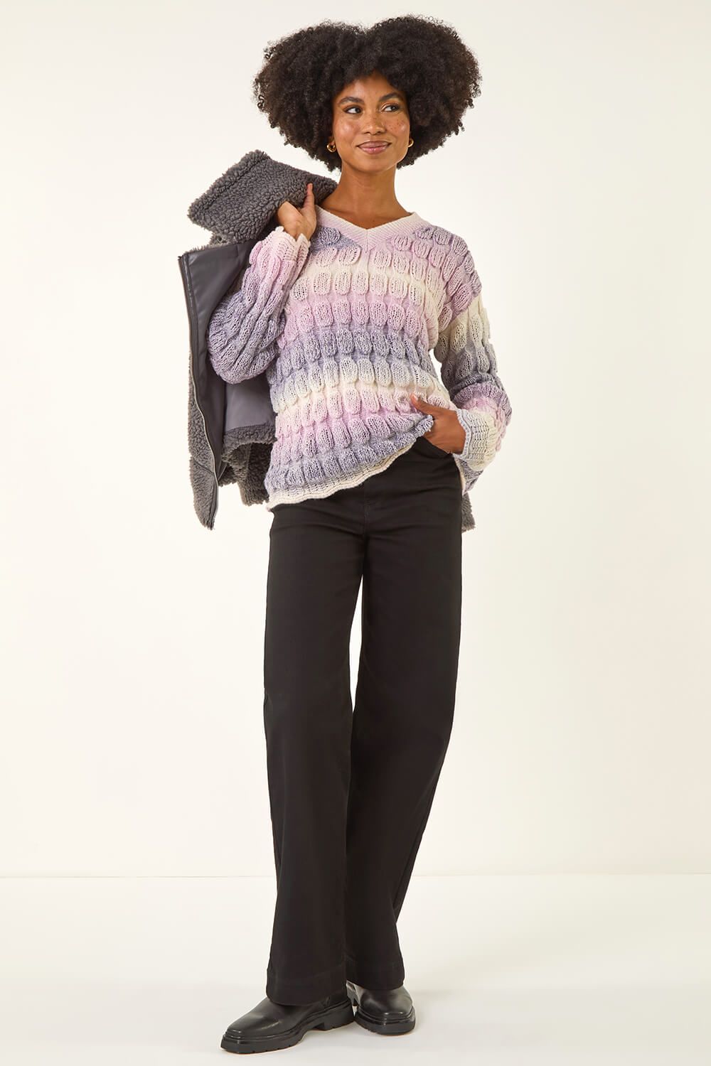 Roman Ombre Textured V-Neck Knit Jumper