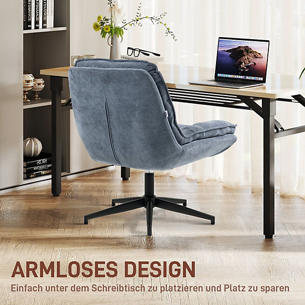 Chaise de Bureau - Chaise Sans Accoudoirs avec Large Assise Pivotante Réglable en Hauteur, Tissu Lin 76x65,5x80 cm Gris Foncé