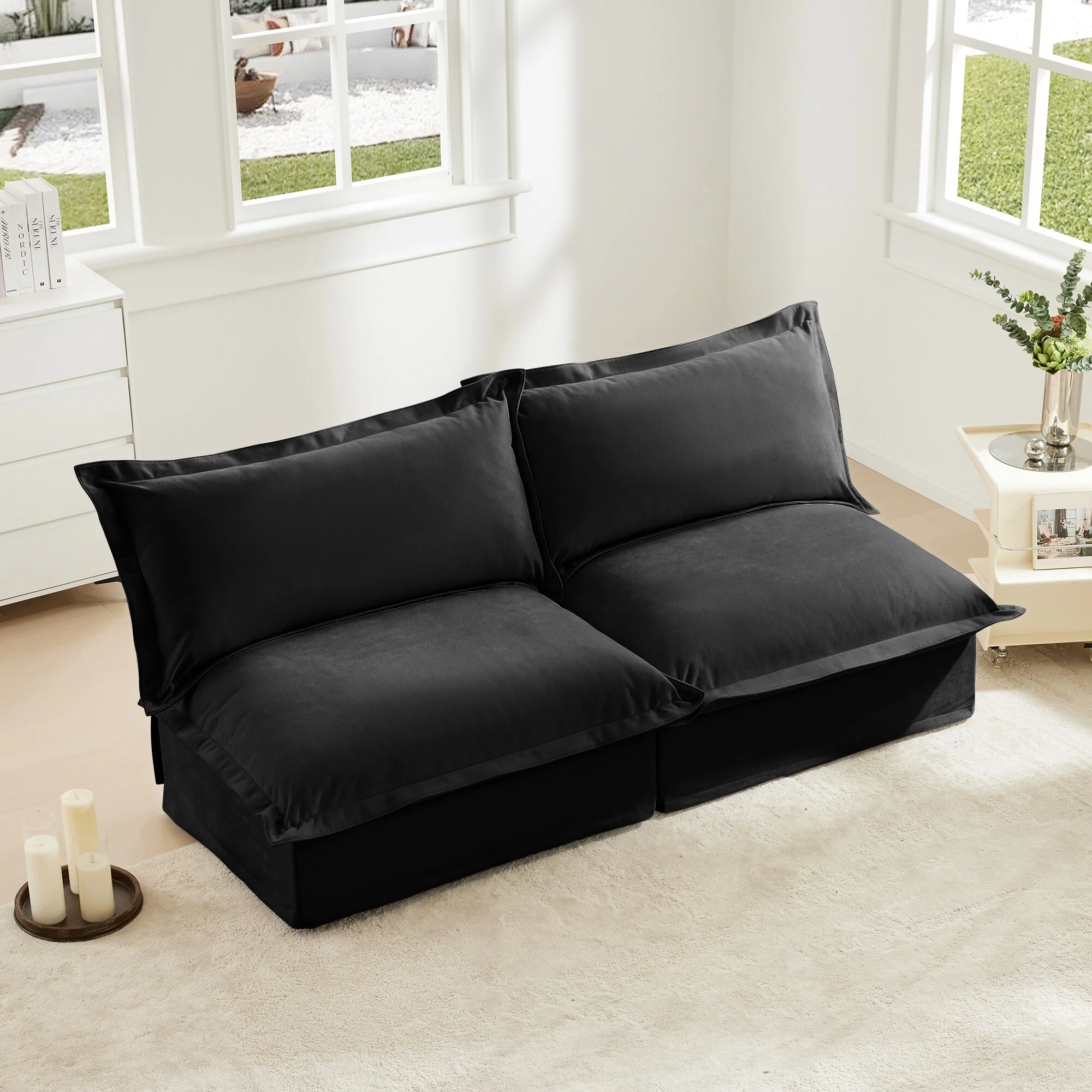 Slipcovered 2 Seater Armless Sofa, Free Combination Convertible Slipcovered Sofa