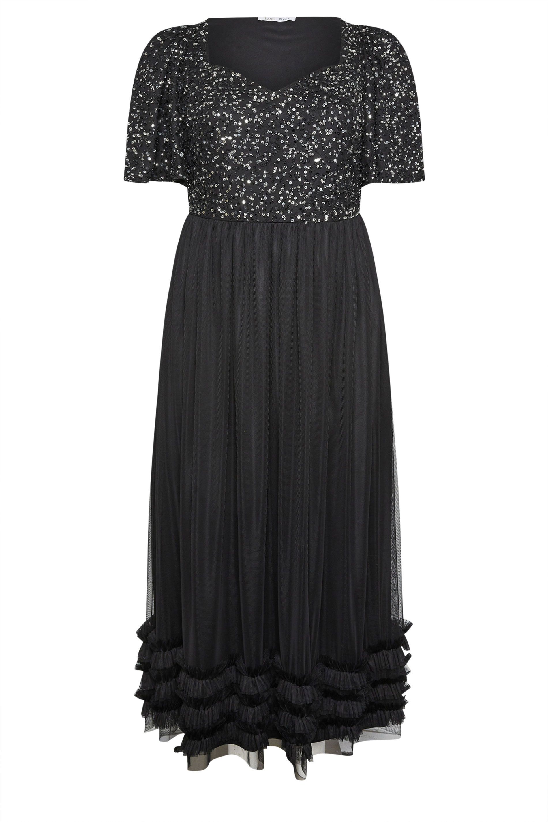 Yours Sequin Sweetheart Ruffle Maxi Dress