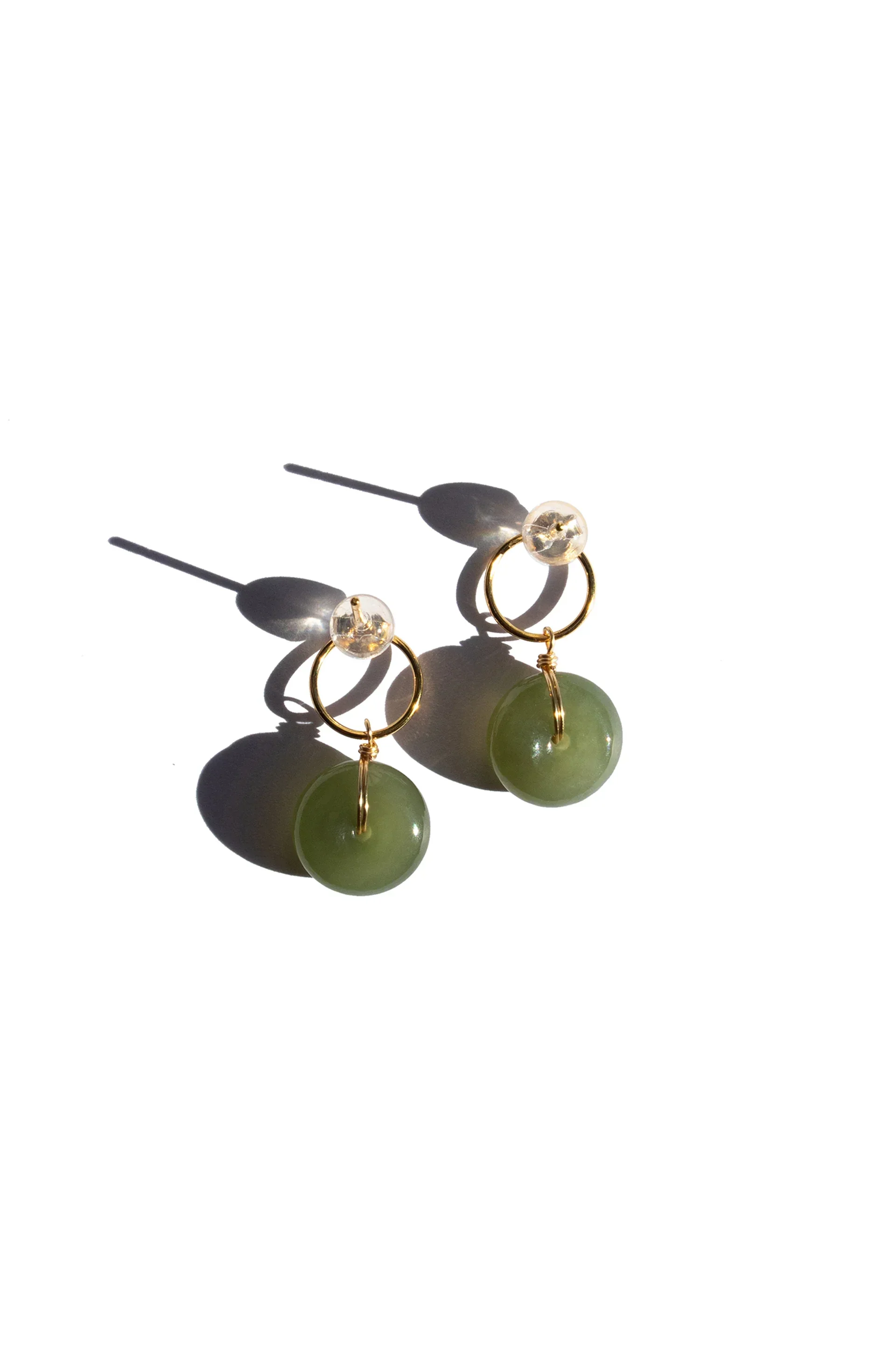 Coin — Green Jade Hollow Earrings
