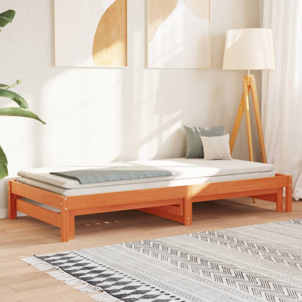 Łóżko Dzienne Rozsuwane Sofa Rama Łóżka Drewniana Brąz 90x190 cm