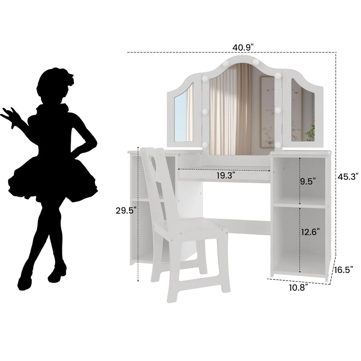 Kids Vanity Table - Princess Dressing Table with Touch Light