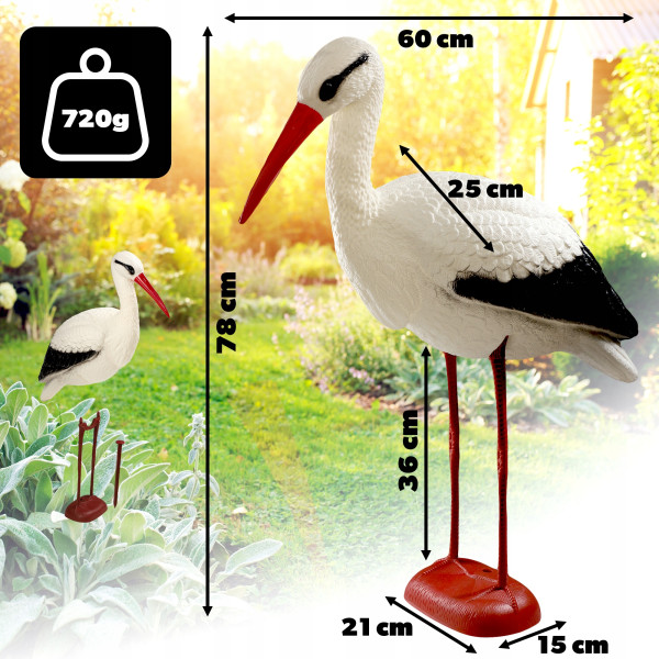 Figura Ogrodowa Figurka Dekoracja Bocian Duży