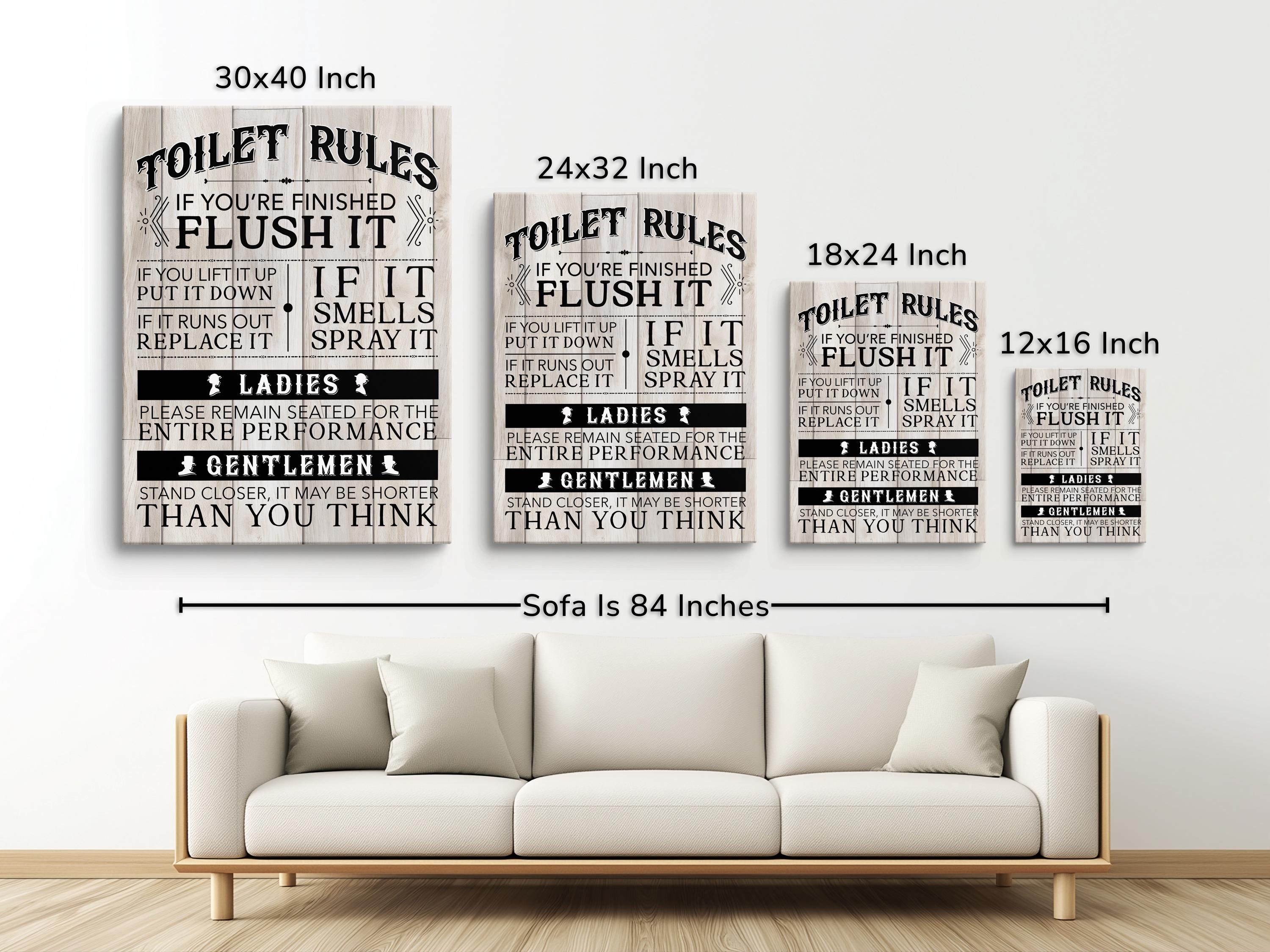 Bathroom Rules Canvas Wall Decor For Bathroom Sign Art For Home Toilet Rules Sign Vintage Style Wall Art Gallery Wrapped Canvas Print Art