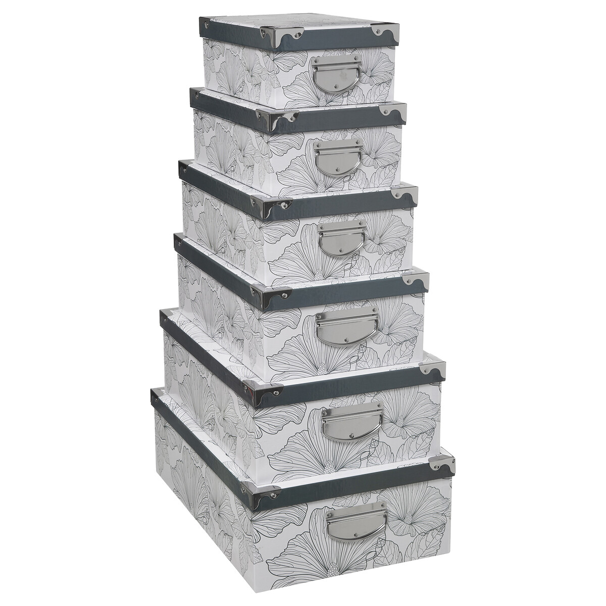 Conjunto de 6 caixas de arrumação com flores