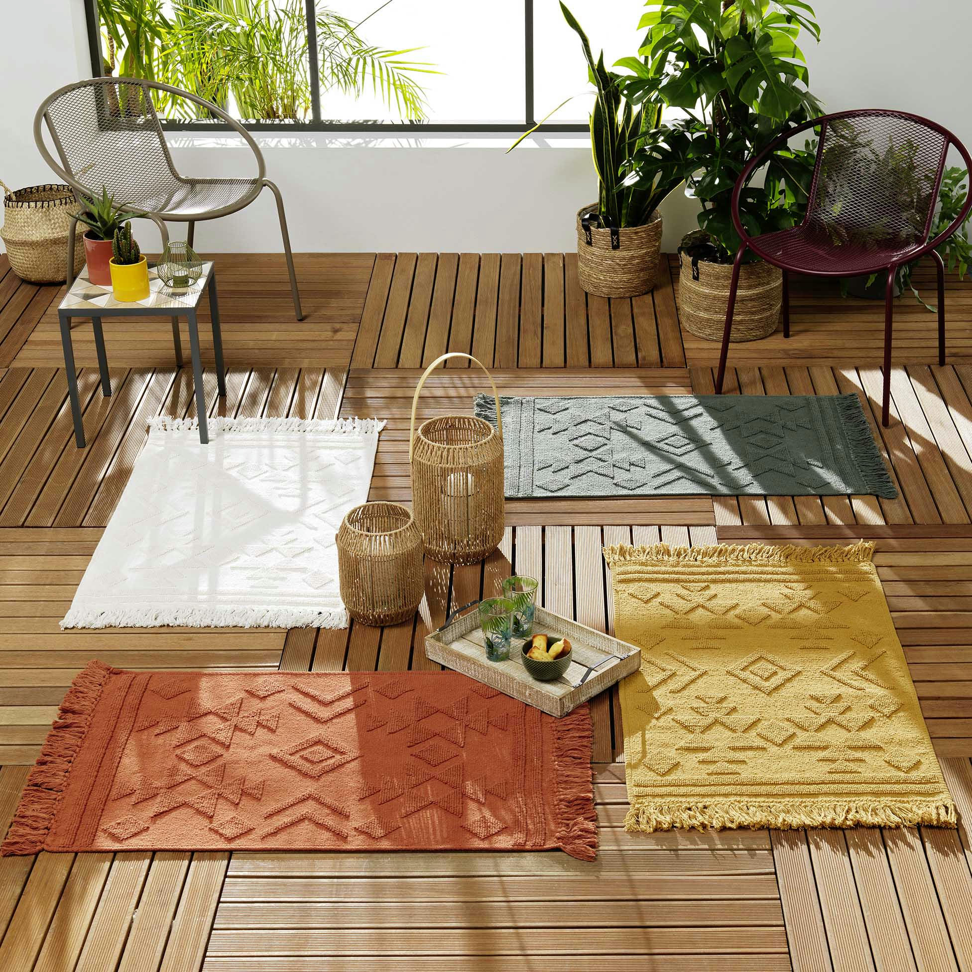 CILAOS - Tapis bohème à franges coton safran 90x60cm