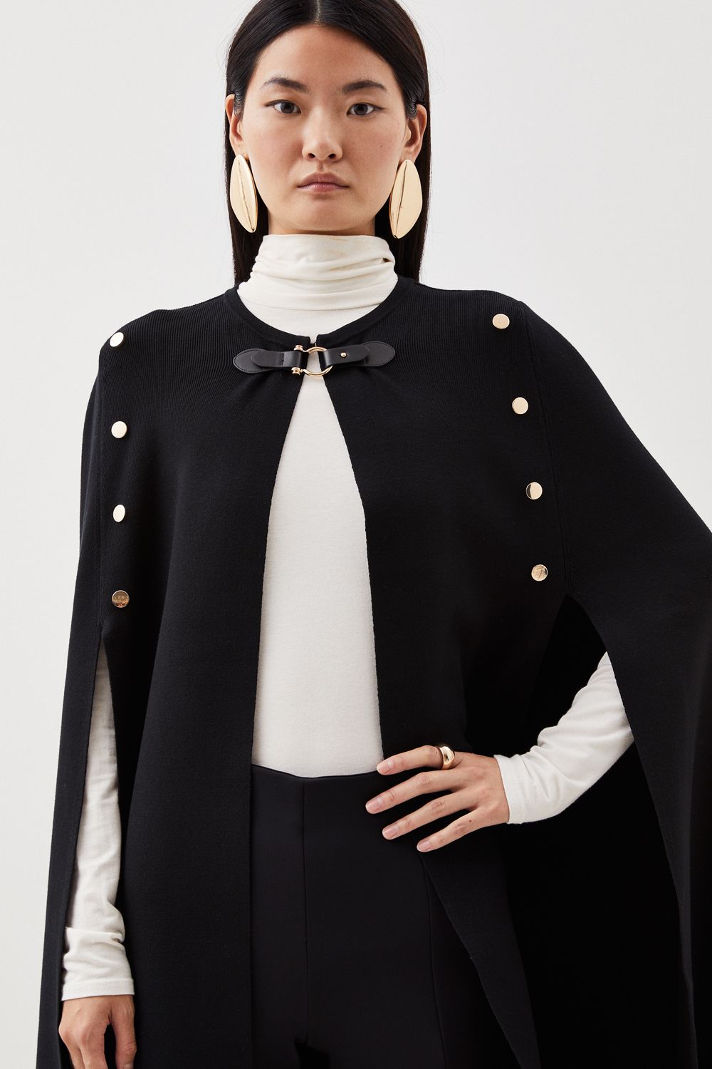 KarenMillen Viscose Blend Military Knit Longline Cape