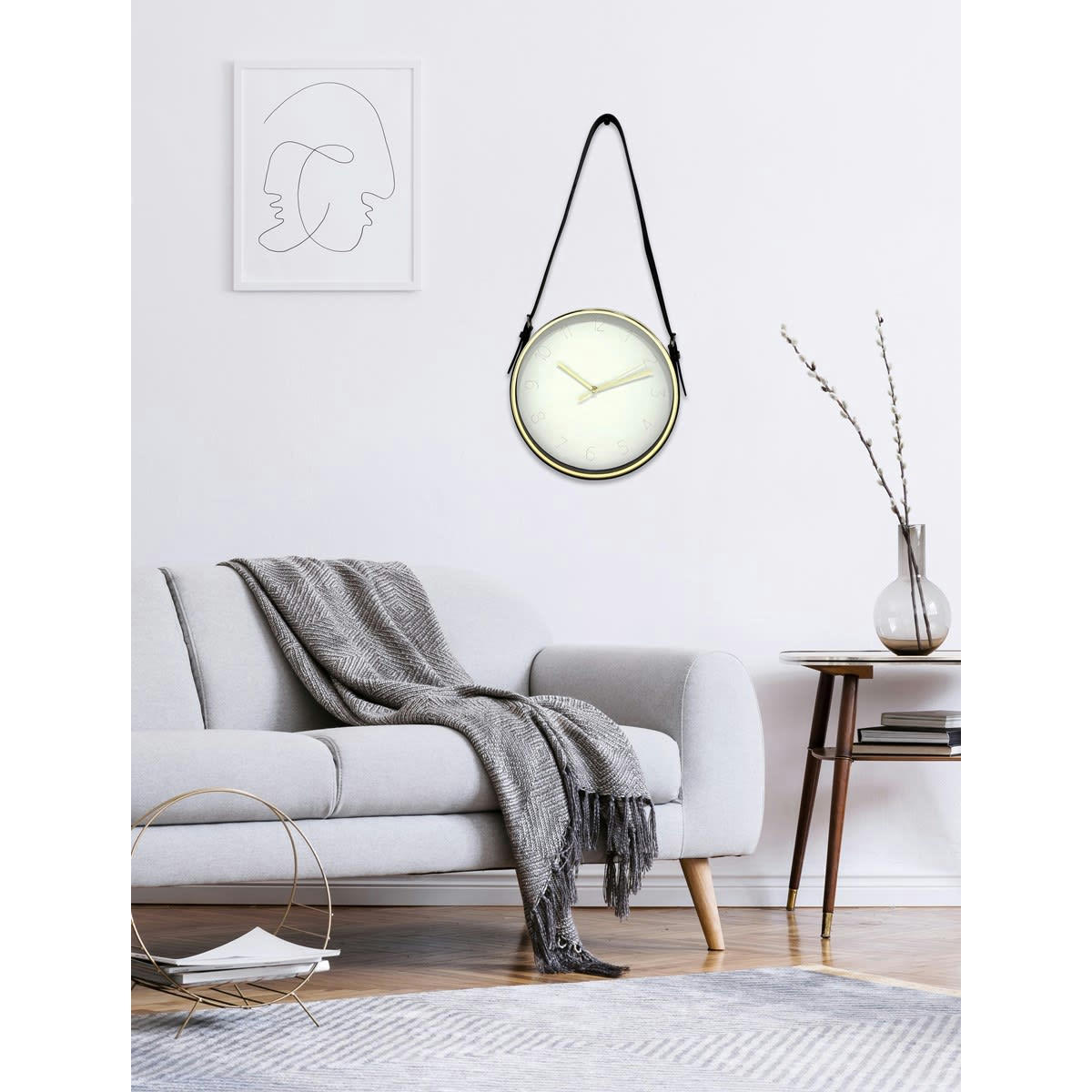- Horloge ronde à lanière blanc doré 30,5x30,5cm