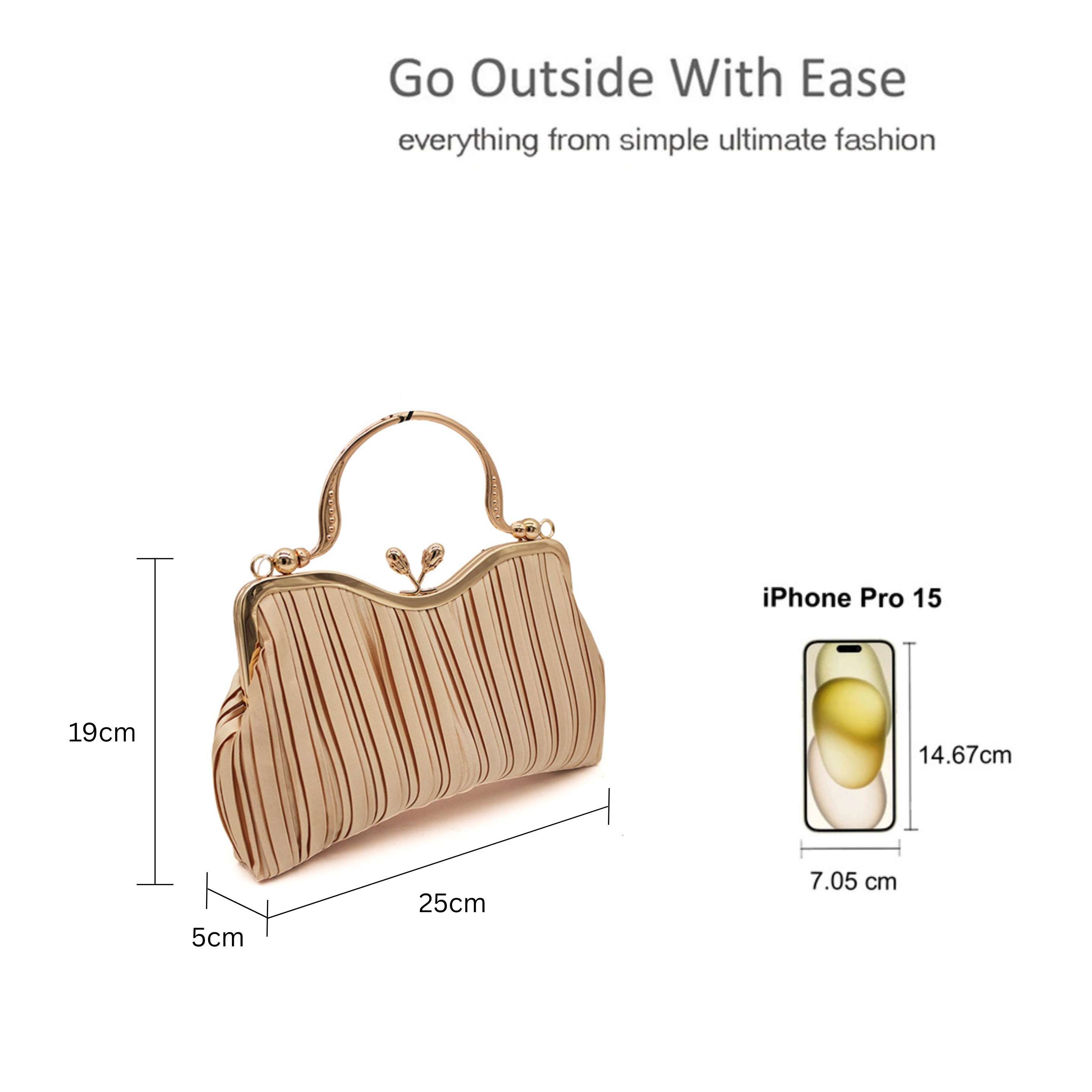 Kitise Floral Handle Pleated Satin Evening Clutch Bag