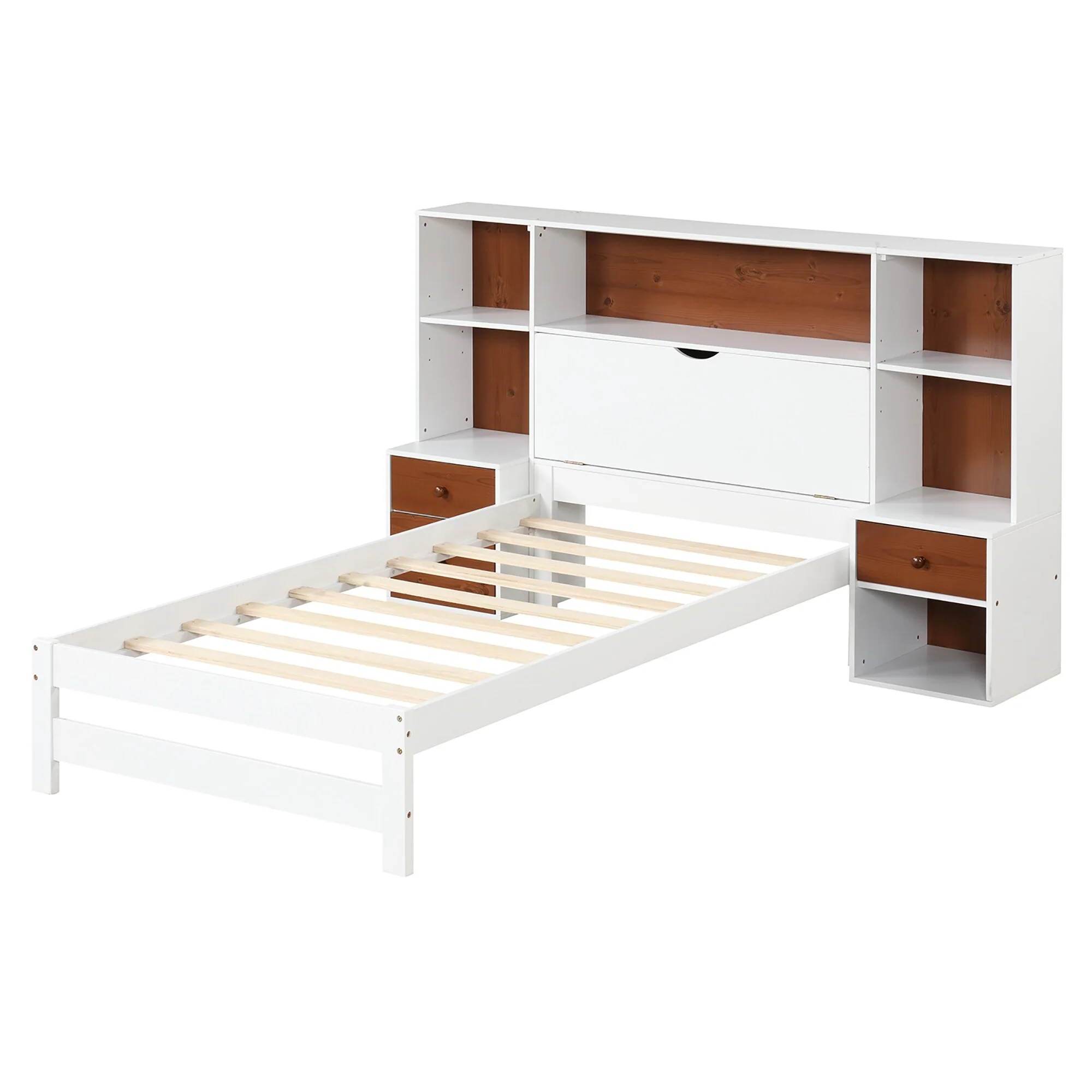 Gymax Twin Bed Frame w/ Storage Headboard & Nightstands 7 Compartments