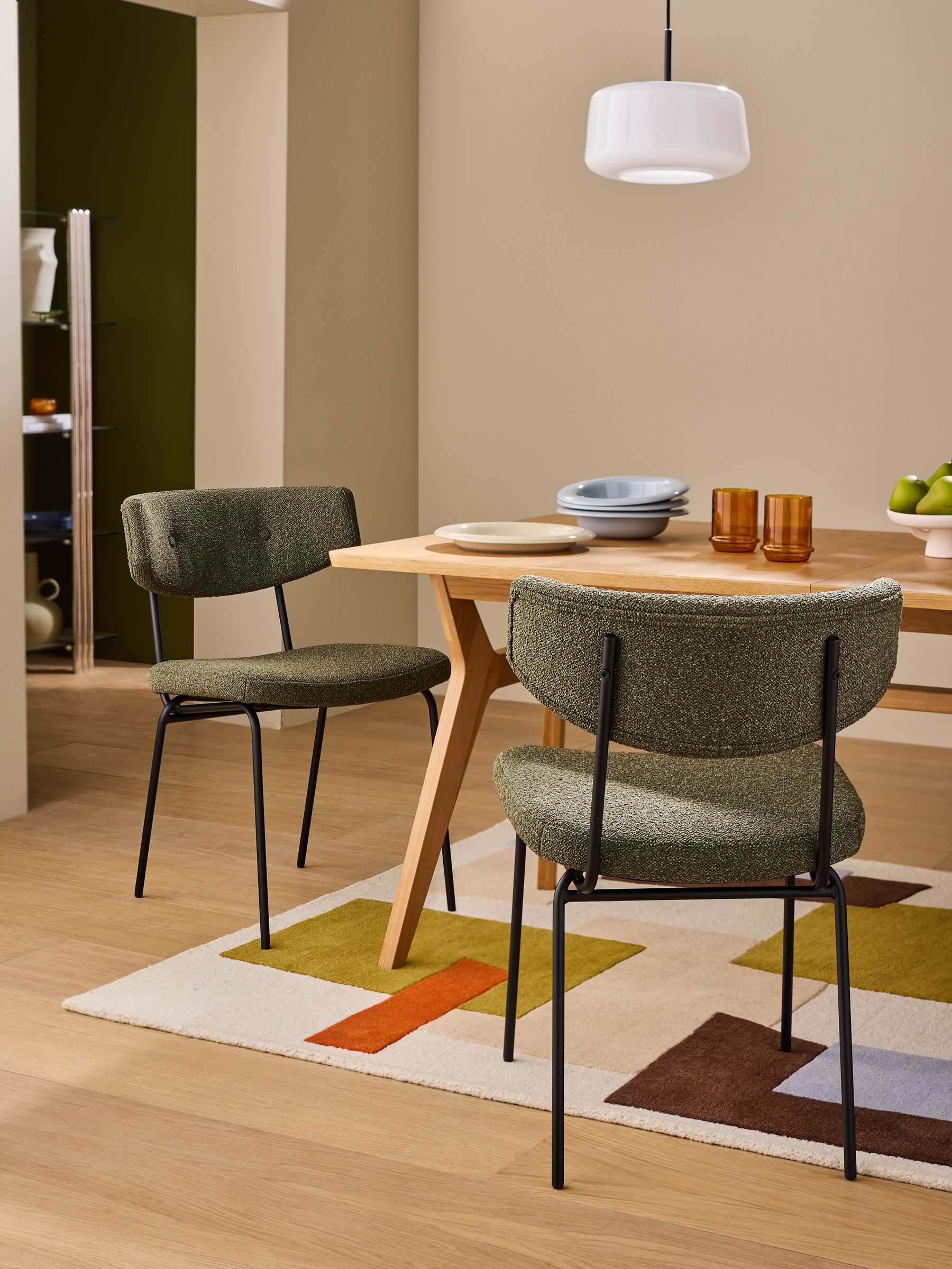 Set of 2 Halina Dining Chairs in Soft Touch Boucle Forest Green