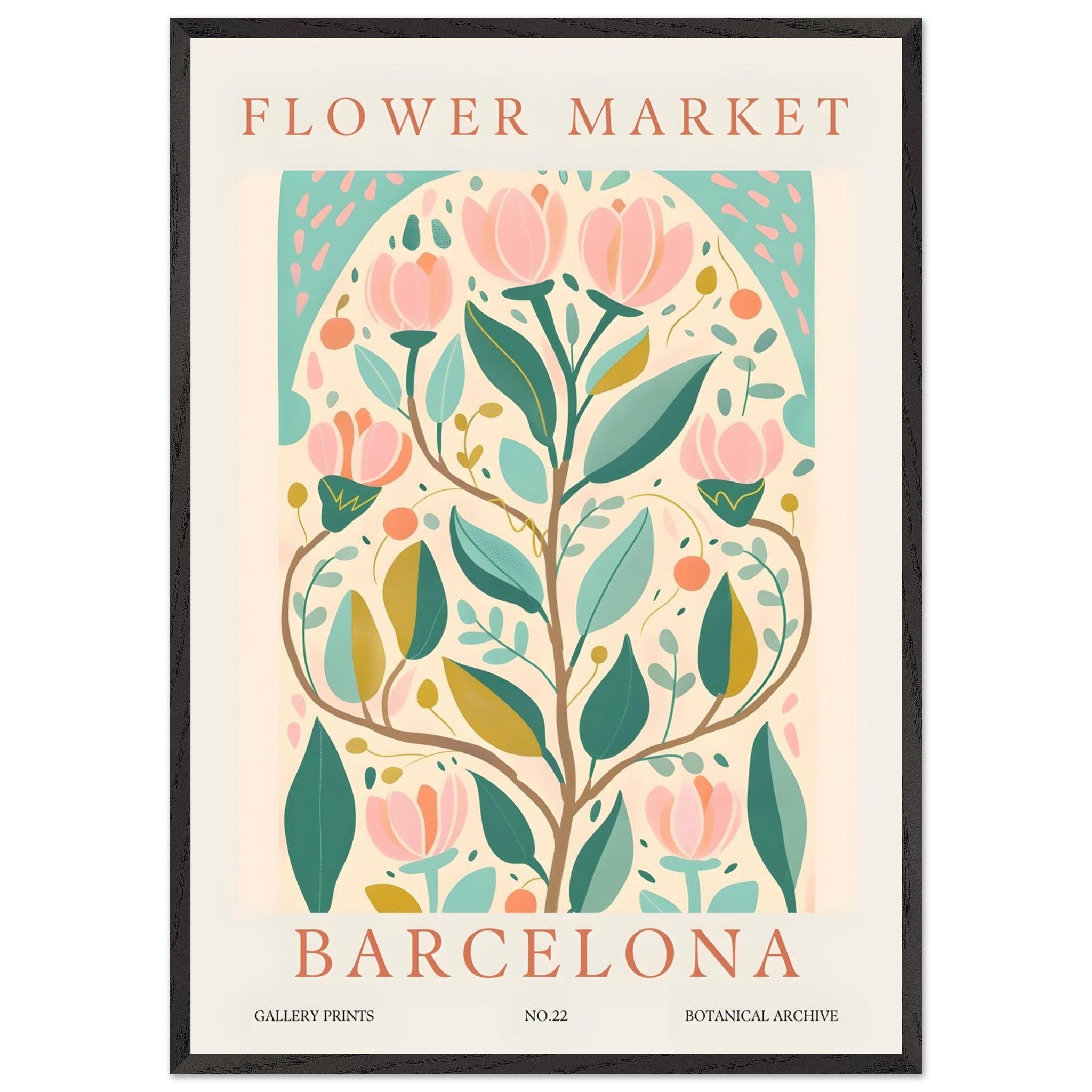 Artfulprints Poster met Lijst Flower market - Barcelona  - 70x100 cm - Meerkleurig
