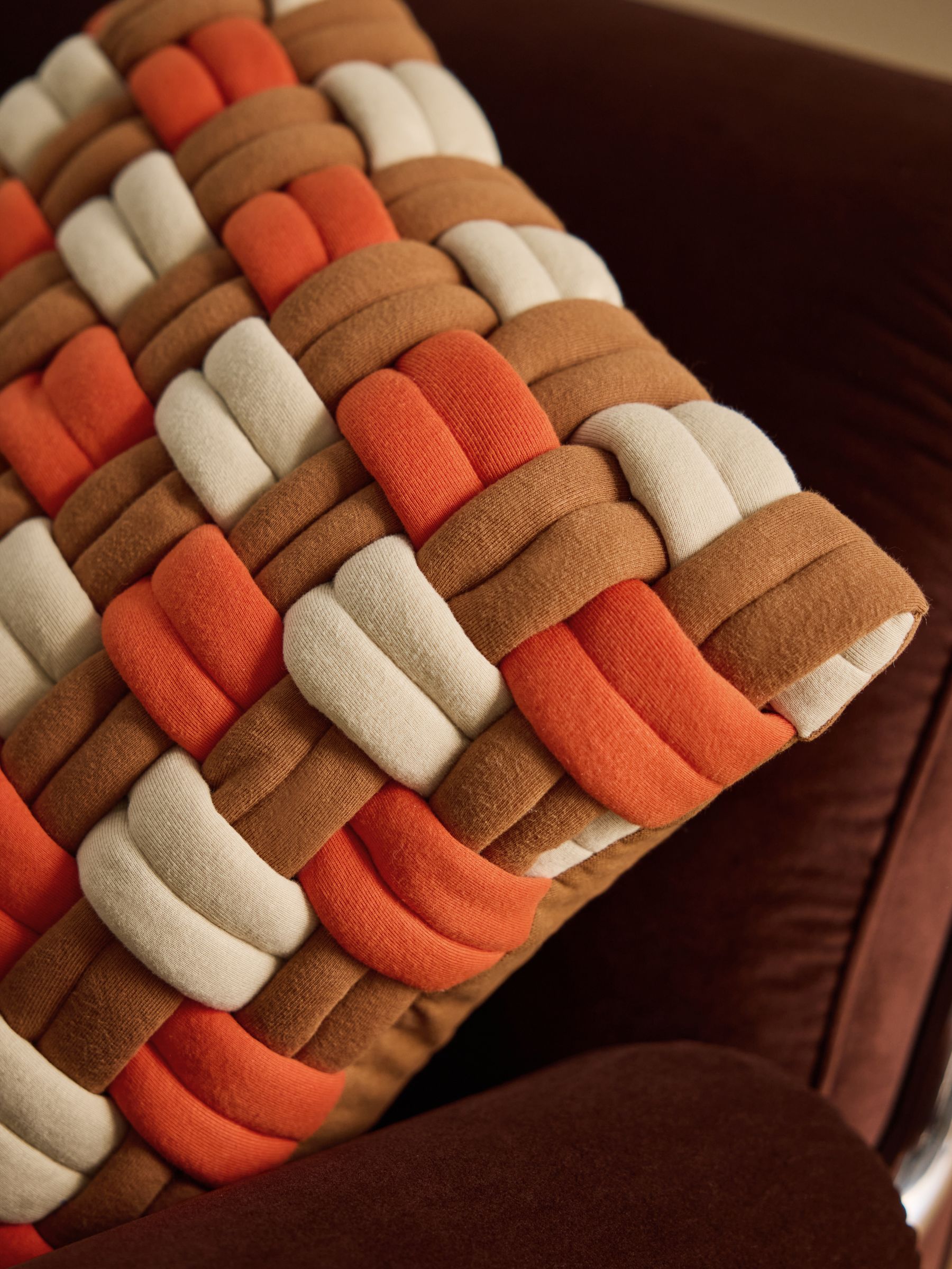 Morven Lattice Jersey Cushion in Rust