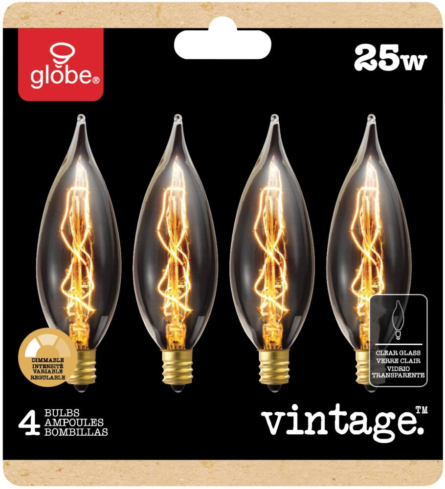 Globe Electric CA10 E12 Base Vintage Edison Dimmable Light Bulbs, Soft White, 25W, 4-pk