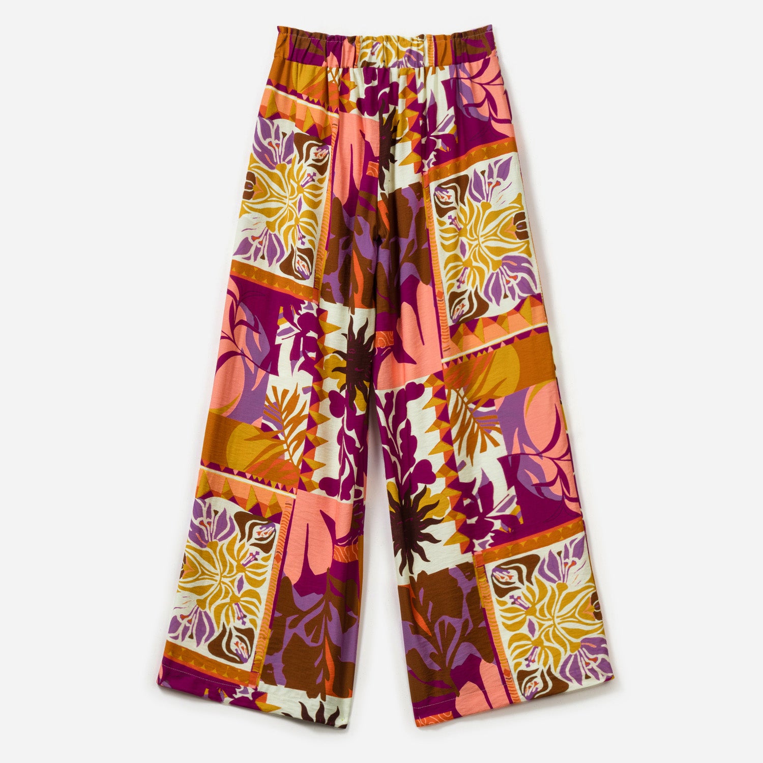 Pantalon large camel à motif floral