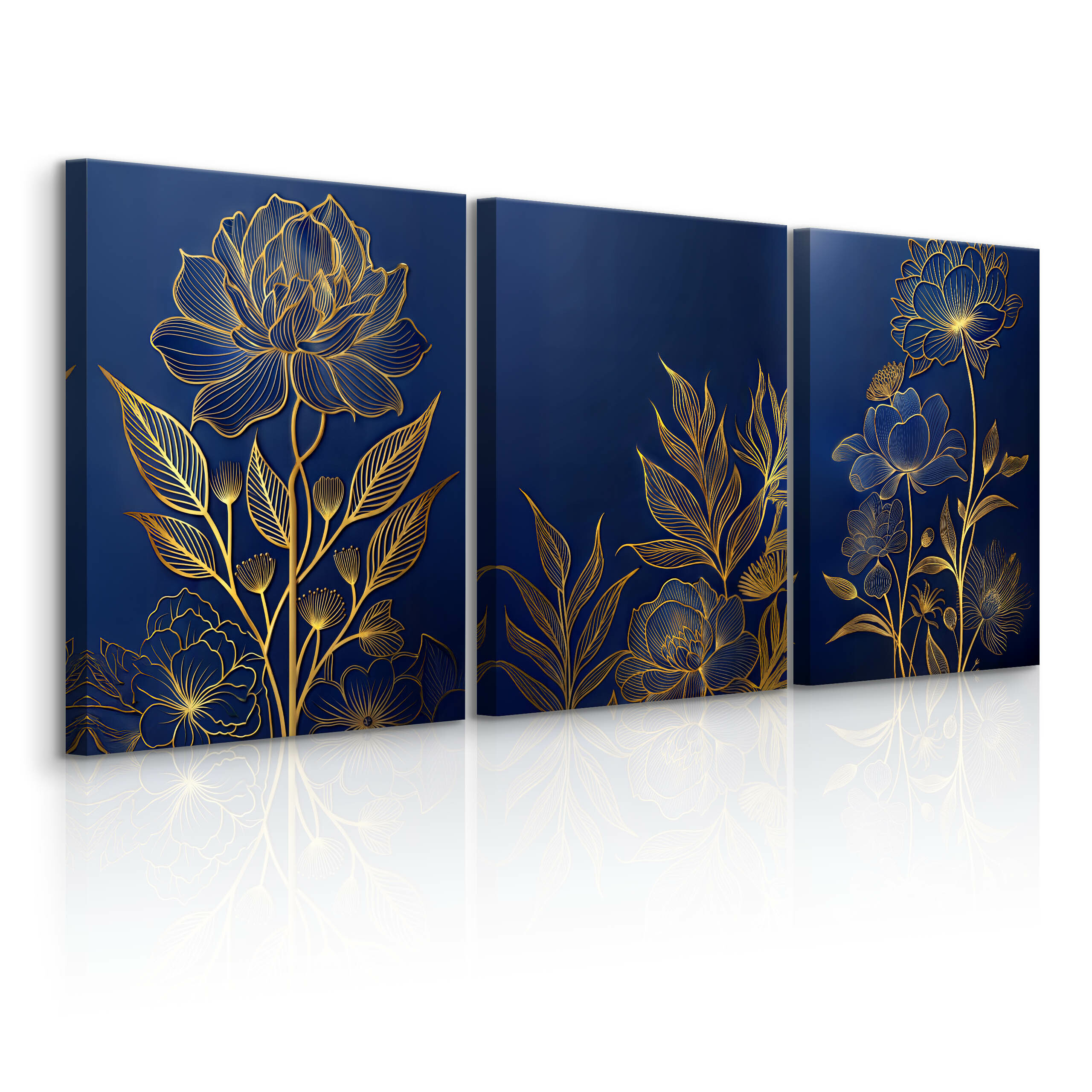 3x Obraz Set Kwiaty Line-art Styl Glamour 30x40cm