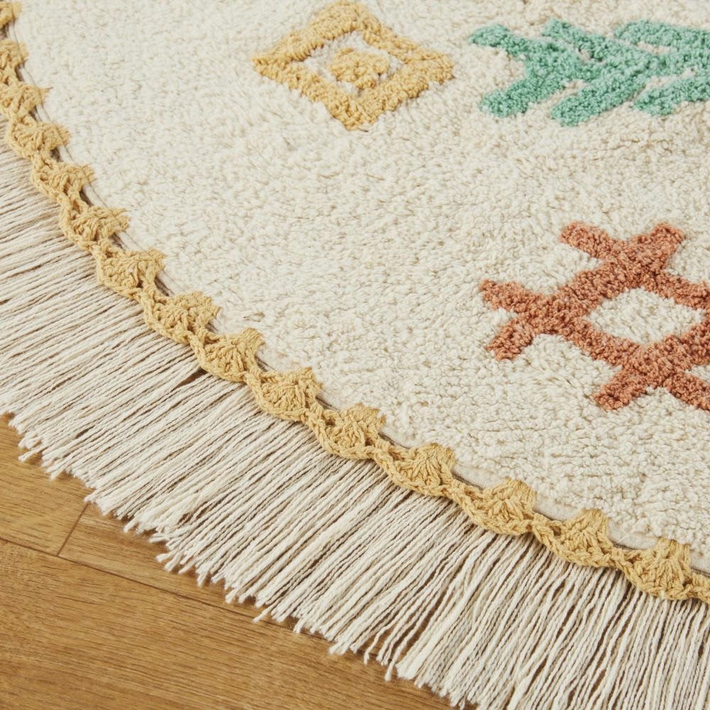 - Tapis rond tufté motifs berbères à franges 120
