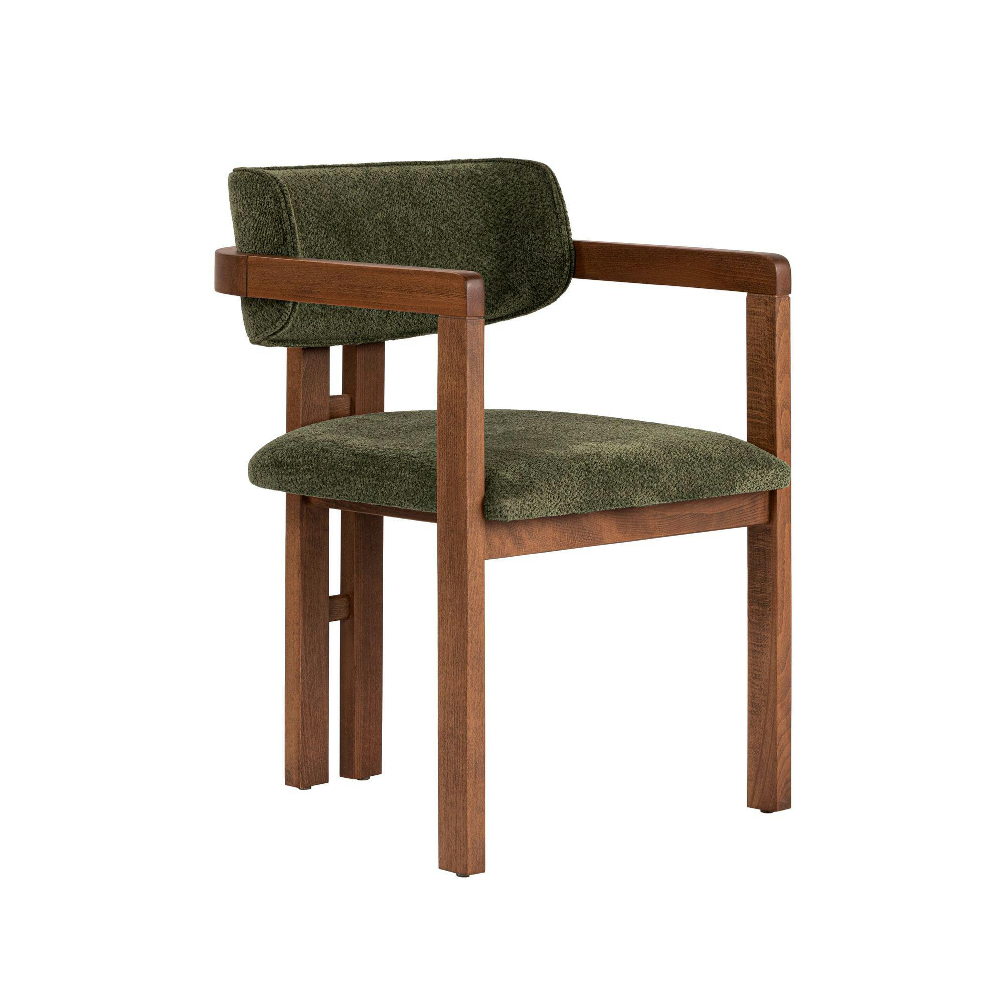 Chaise avec accoudoirs bois et tissu vert MARFA