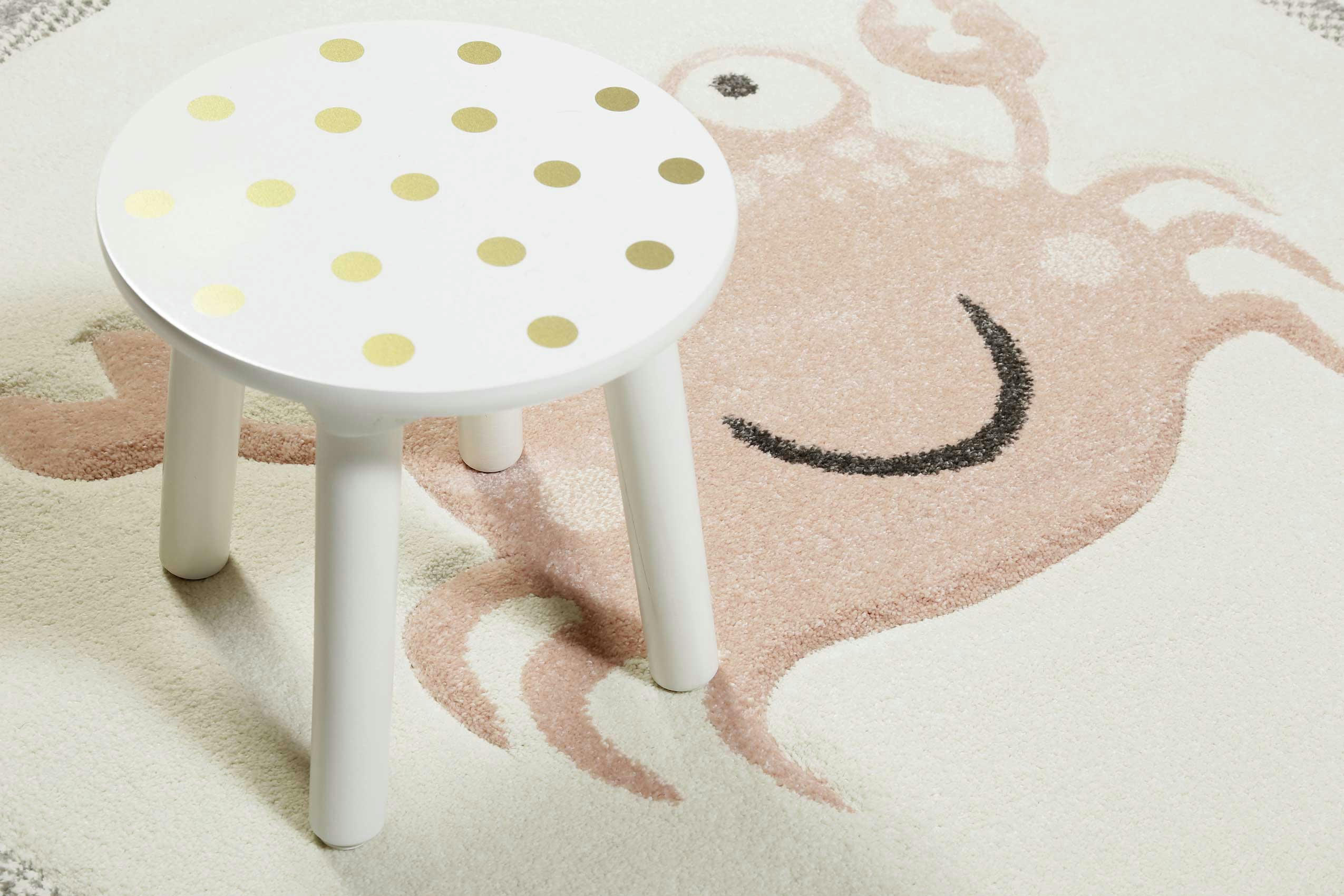 CRAB - Tapis rond motif petit crabe rose sur fond beige 120 D
