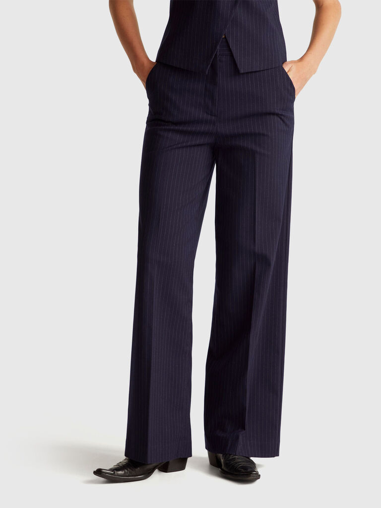 Blue pinstripe wide-leg trousers