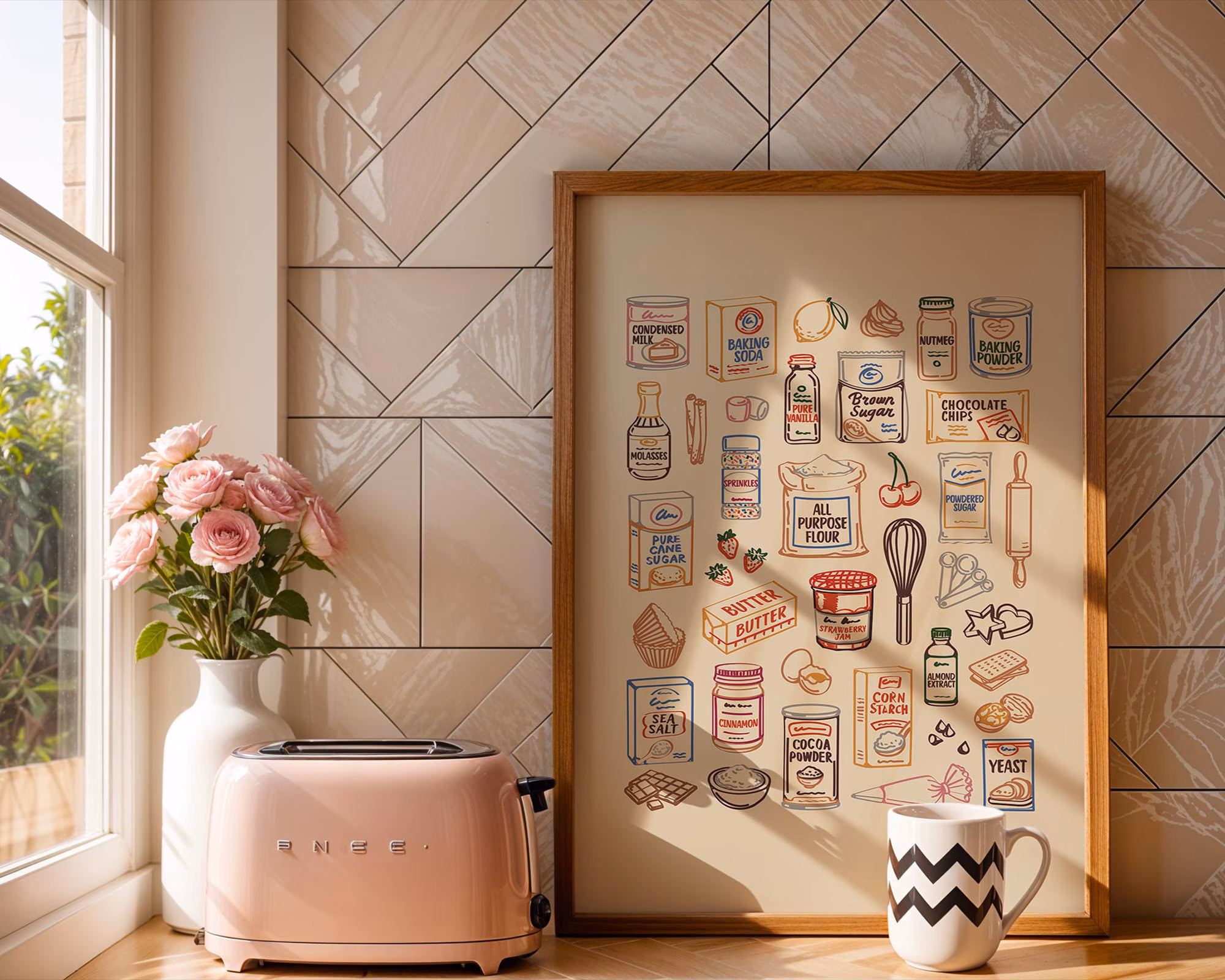 Baking Pantry Wall Art, Vintage Kitchen Print, Colorful Bakeware Decor, Pastry Lover Gift, Cottage Bakery Poster
