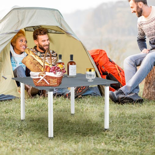 NNECW Outdoor Folding Camping Roll up Table with Carry Bag for Picnic & Beach-Grey
