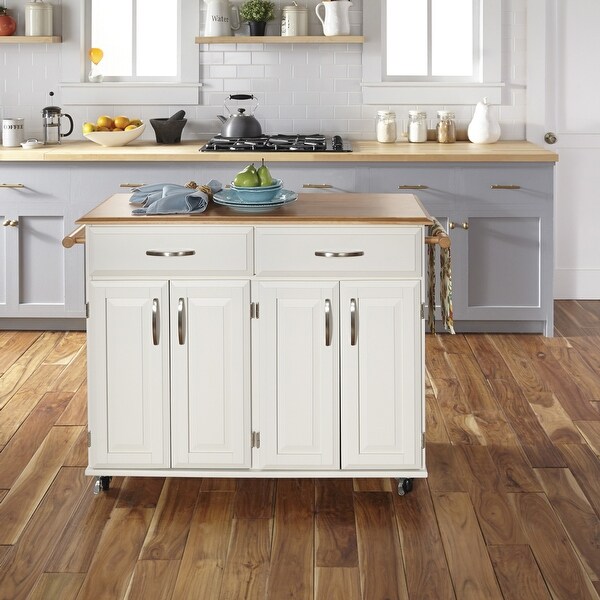 Homestyles Dolly Madison Off-White Wood Kitchen Cart - 48" x 19" x 36"