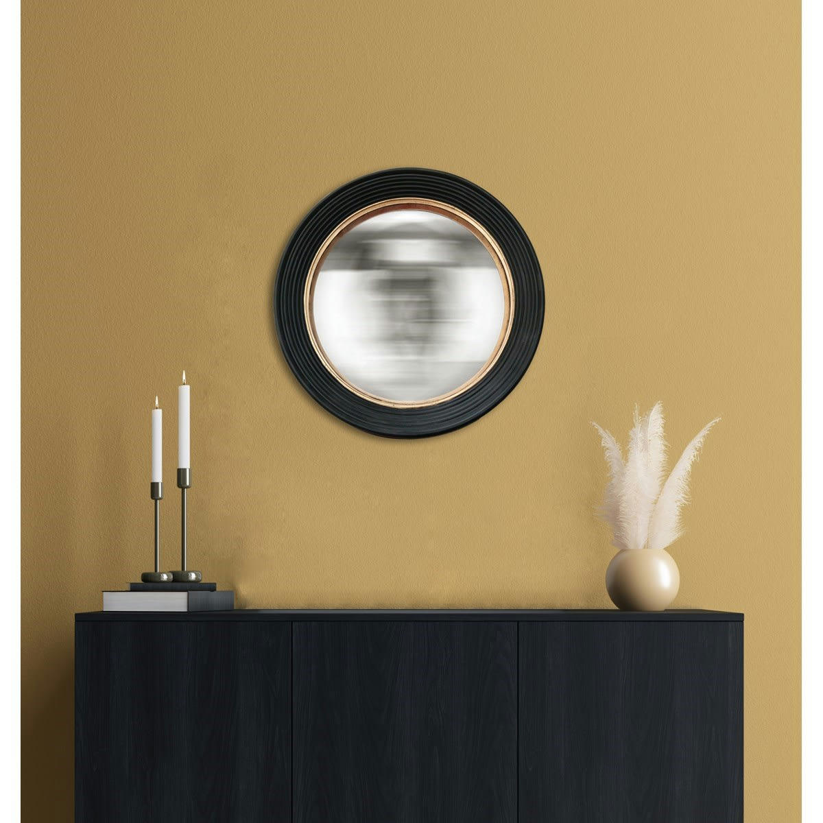 - Miroir convexe résine noire et dorée D48cm