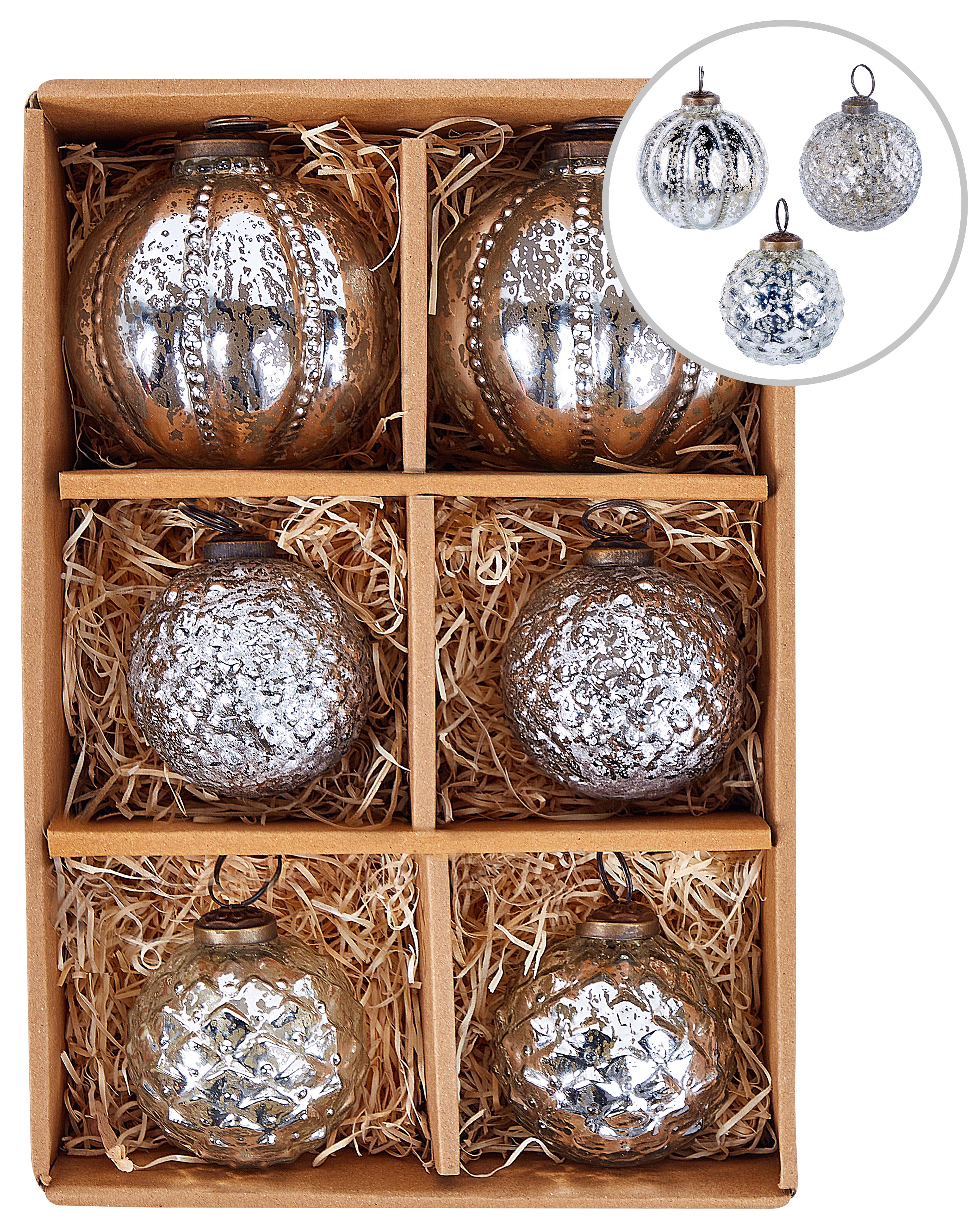 Set of 6 Baubles ARGENTIN Glass Silver