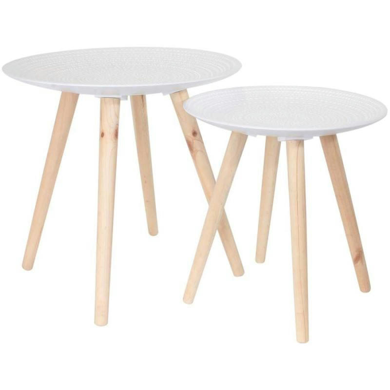 - Tables gigognes rondes relief (lot de 2) blanc