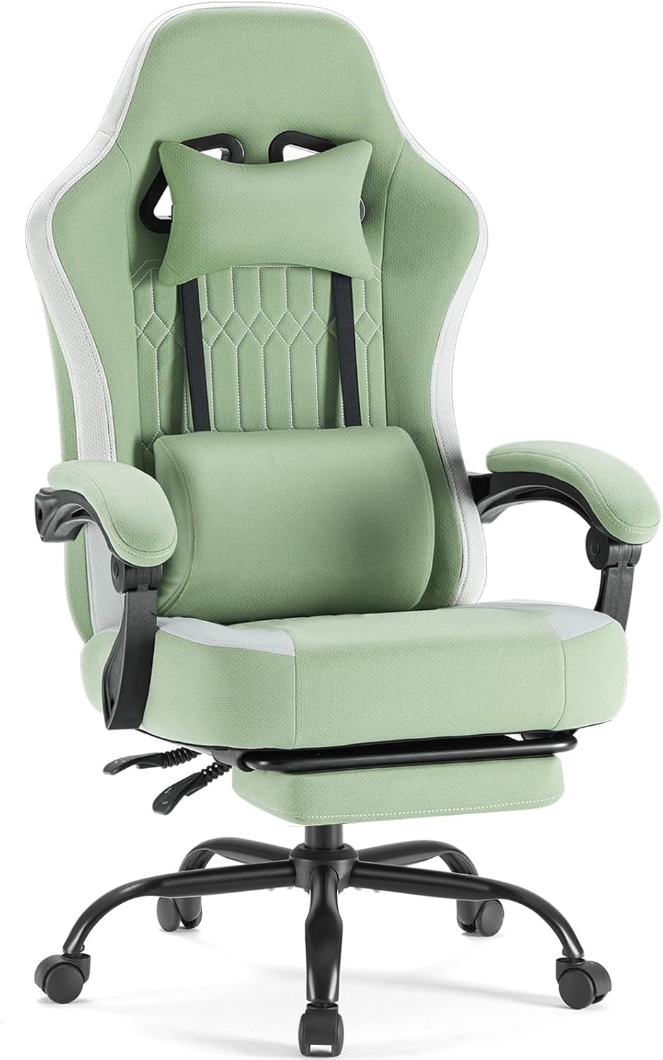 DUMOS Gaming Chair with Linkage Armrests, Video Game Chairs with Pocket Spring Cushion, Ergonomic Computer Silla Gamer Office Desk Chair with Footrest for Adults & Students, Green