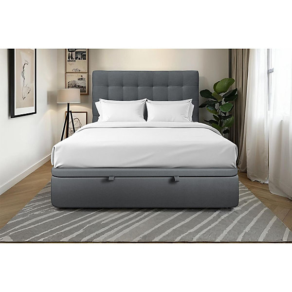 Lit coffre 180x200cm avec tête de lit capitonnée Velours Gris anthracite - Hauteur totale : 39cm