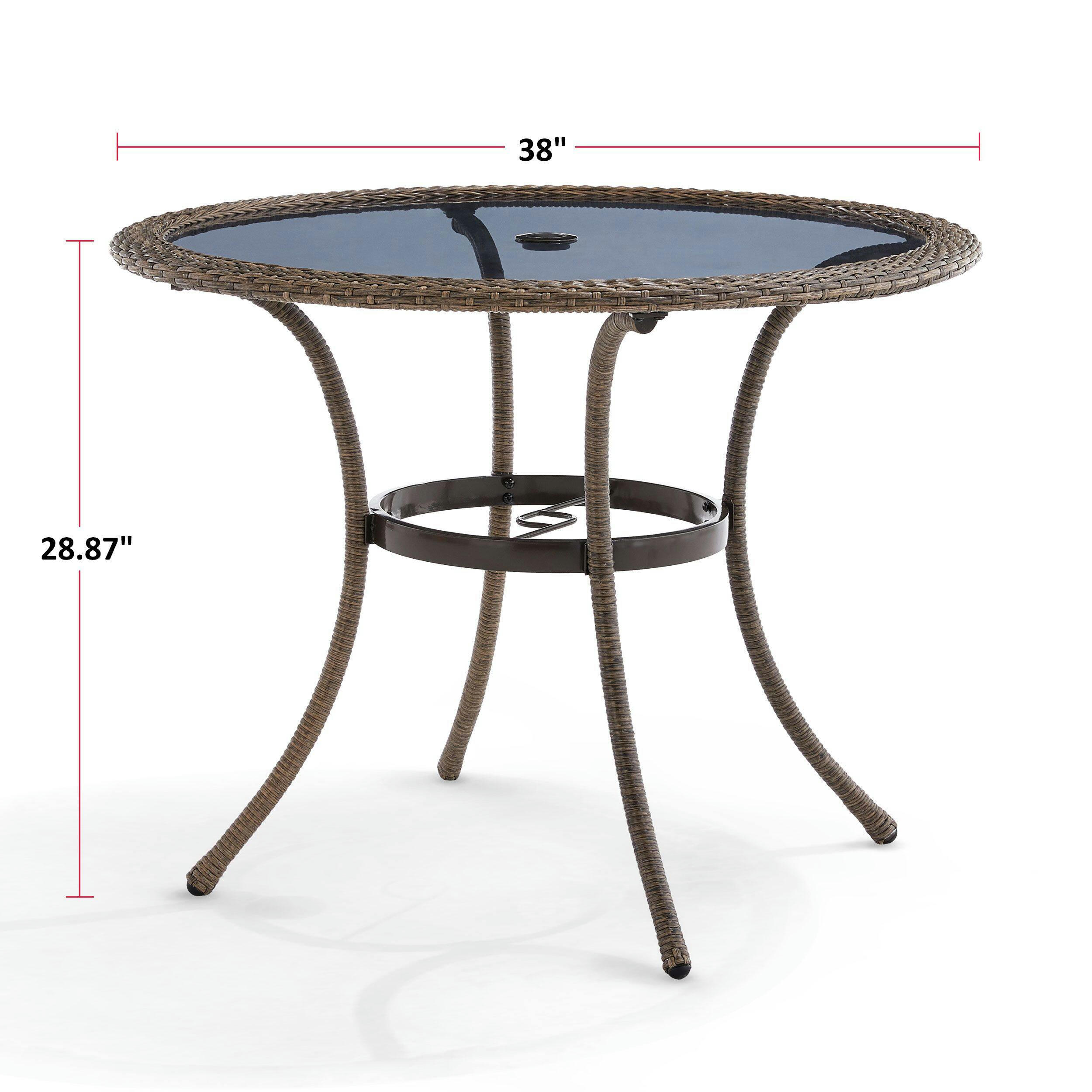 CANVAS Canterbury Round All-Weather Wicker Outdoor/Patio Dining Table w/Glass Top, 38x29-in