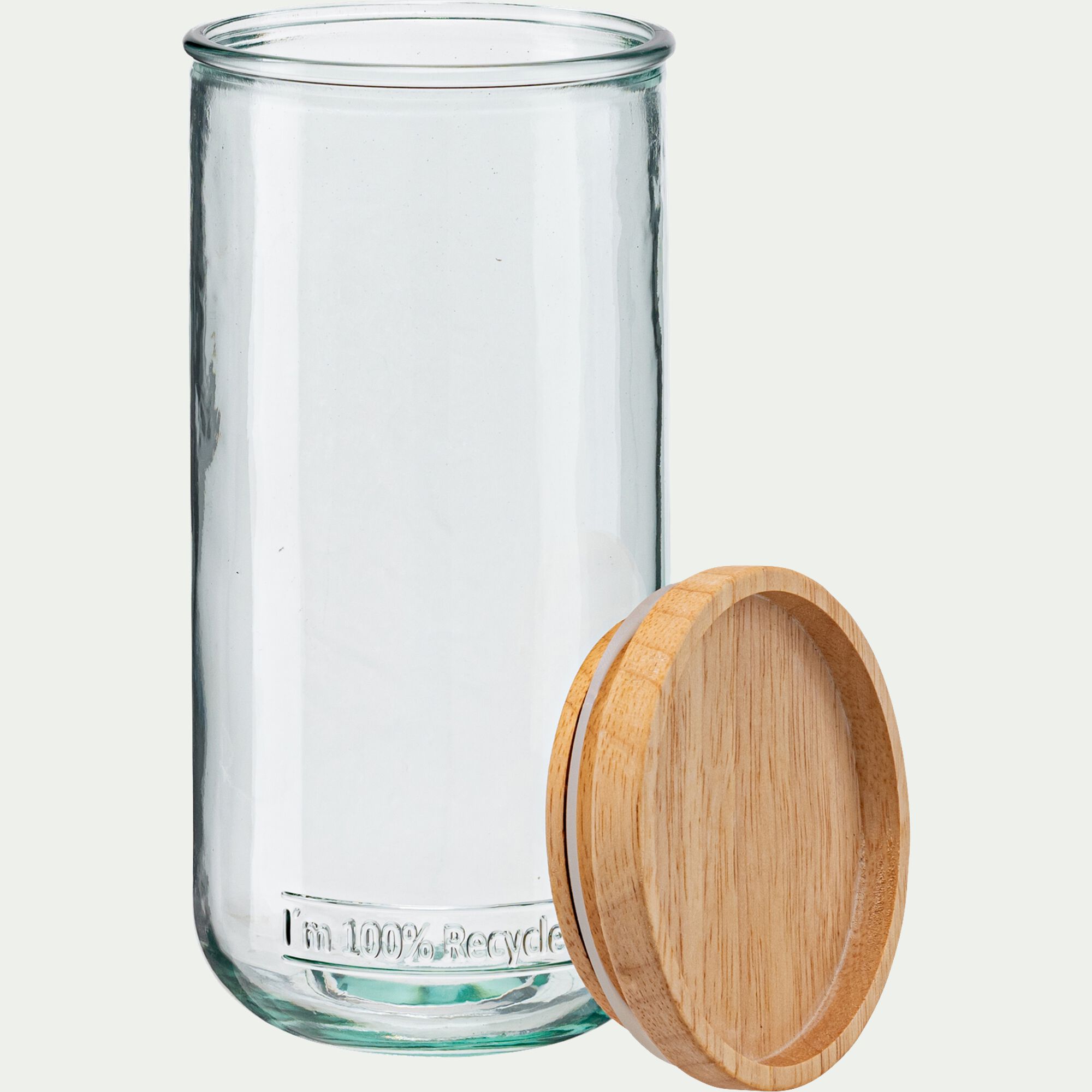 AQUA - Bocal en verre recyclé avec couvercle en bois 82cl - transparent