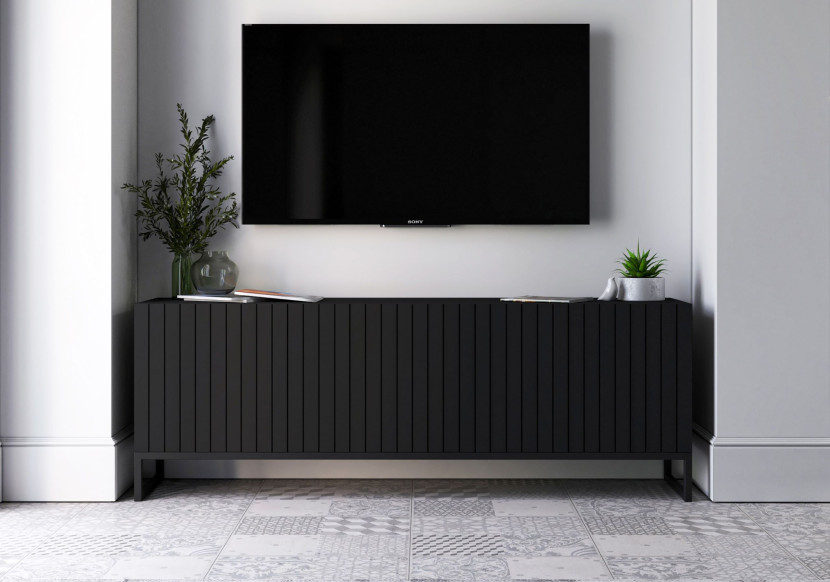 Szafka RTV Loft Czarny Mat Komoda RTV Glamour Ryflowana 150