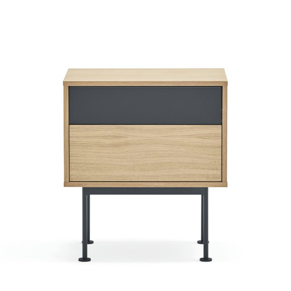 YOKO - Table de chevet 2 tiroirs en bois et métal gris anthracite